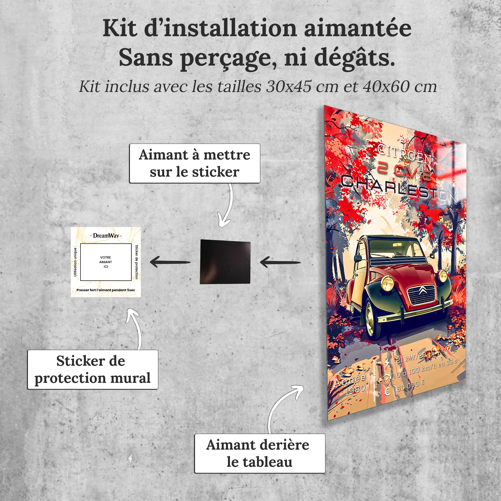 Tableau-2-CV-Citroen-Charleston-avec-installation-aimantee | DreamWay