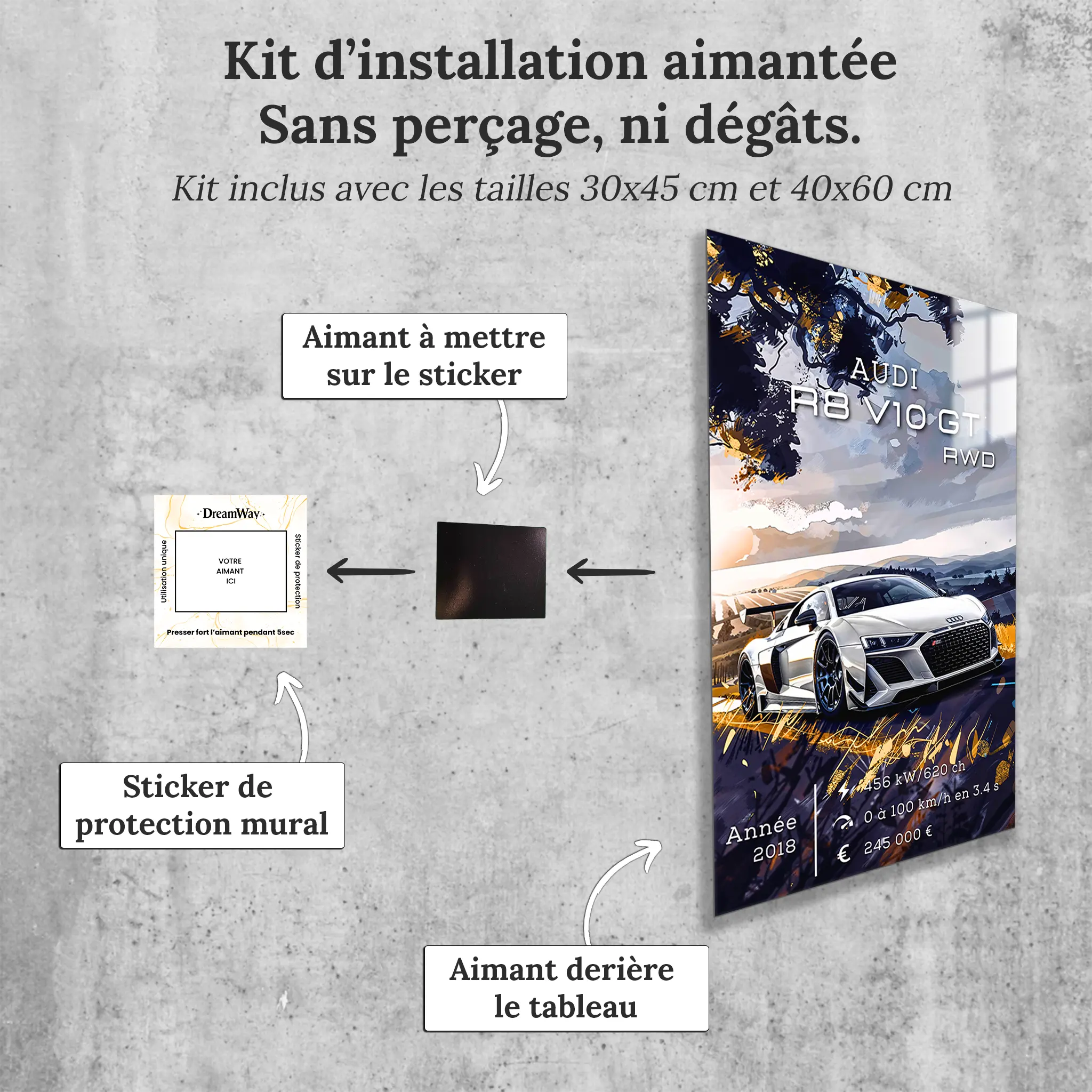 Tableau-Audi-R8-V10-GT-RWD-avec-installation-aimantee | DreamWay