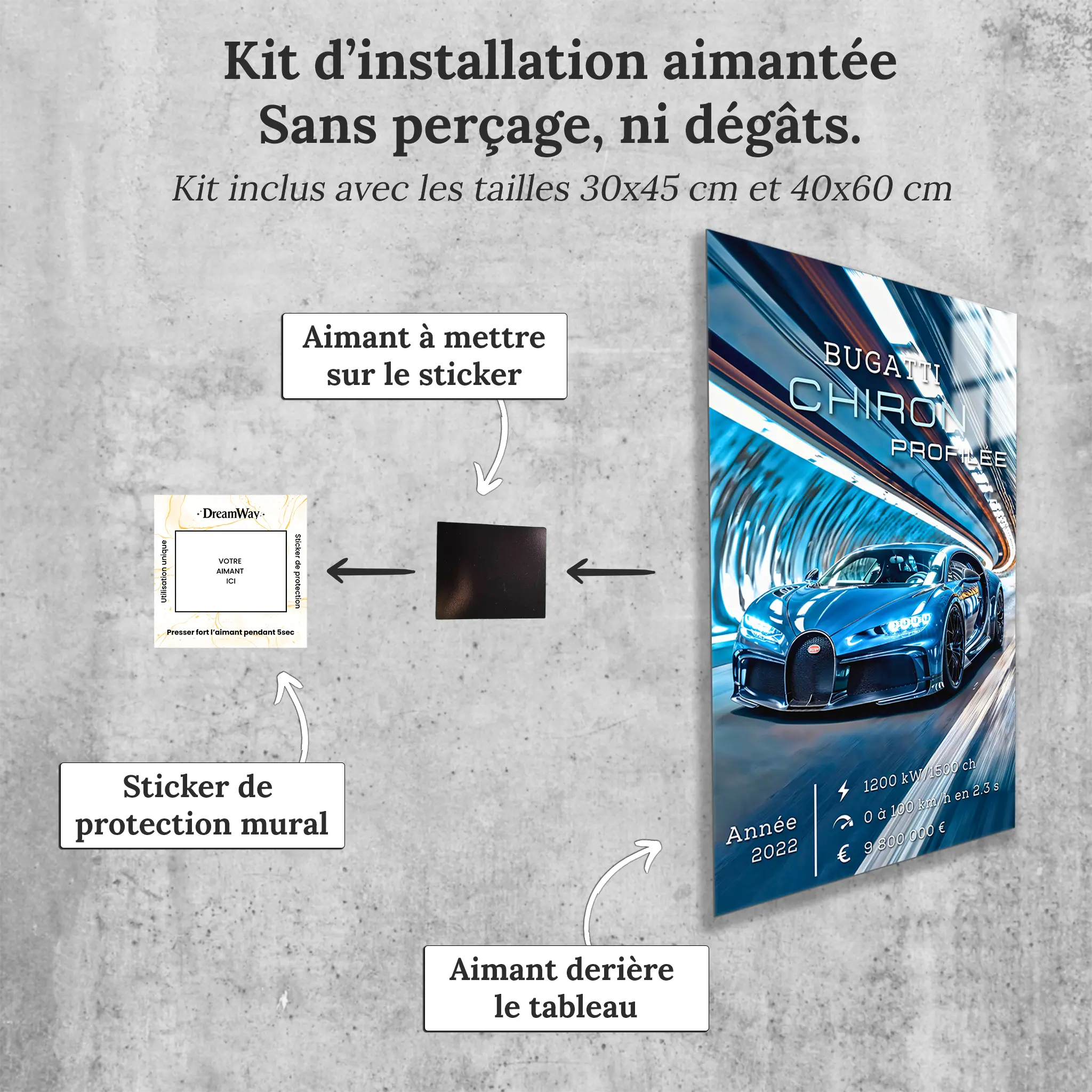 Tableau-Bugatti-Chiron-Profilee-avec-installation-aimantee | DreamWay