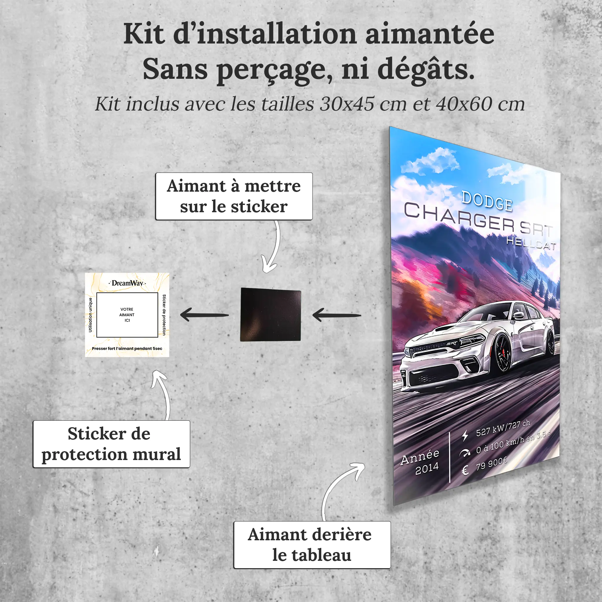 Tableau-Dodge-Charger-SRT-Hellcat-avec-installation-aimantee | DreamWay