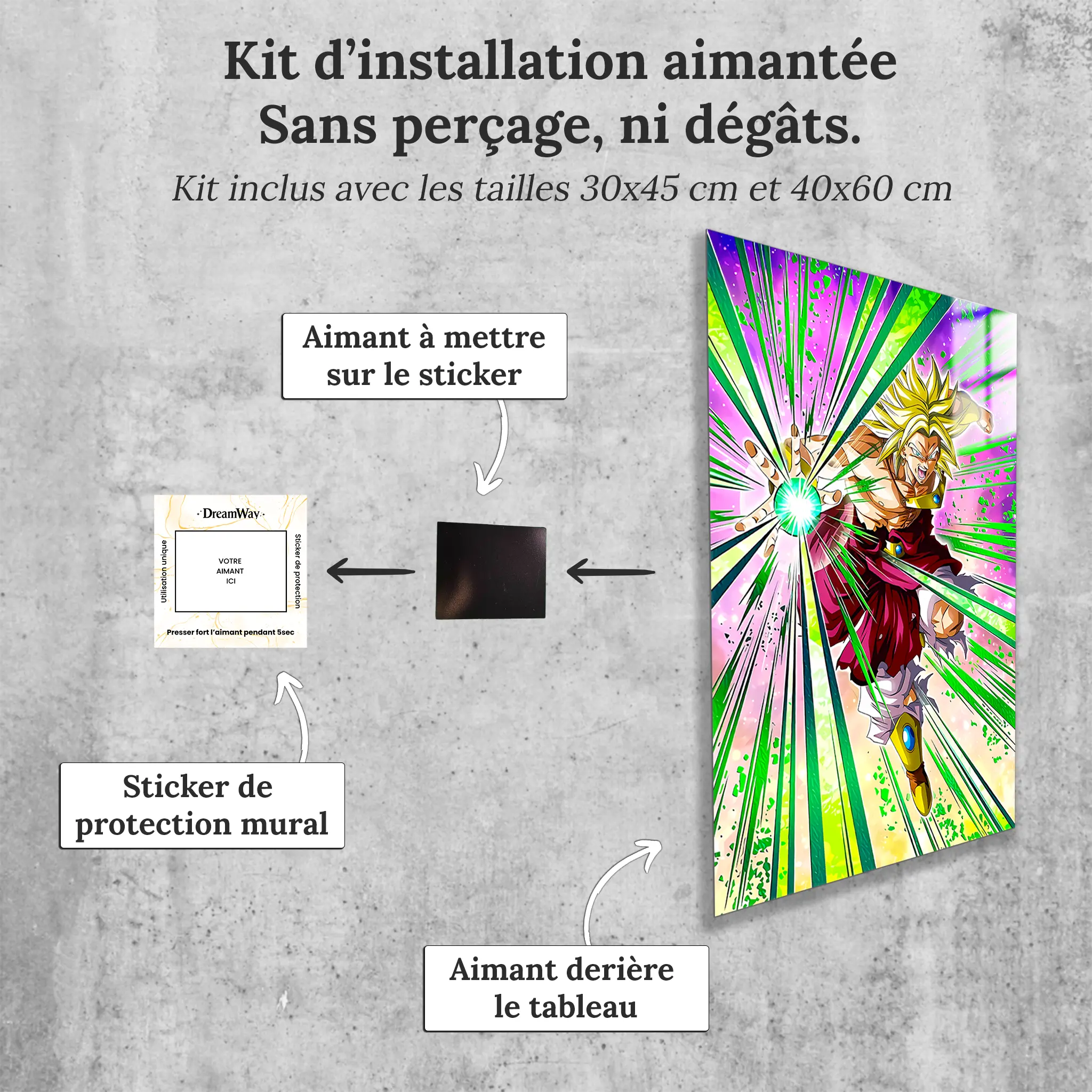Tableau-Dragon-ball-z-broly-super-attaque-avec-installation-aimantee | DreamWay