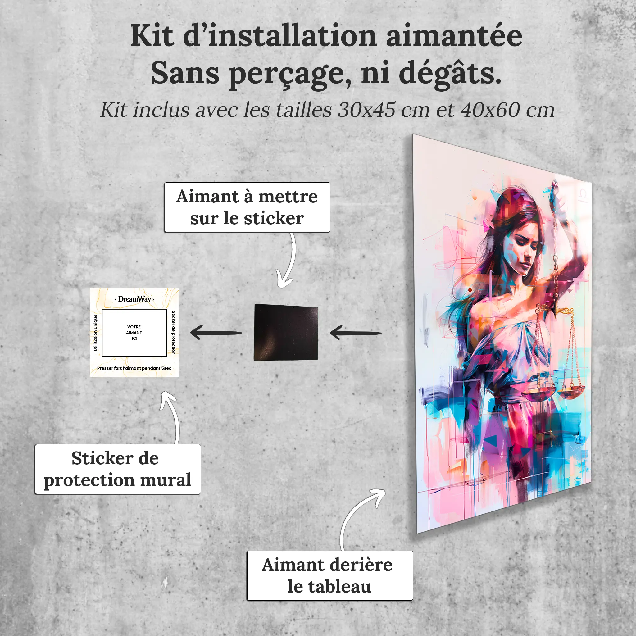 Tableau-Femme-Balance-avec-installation-aimantee | DreamWay