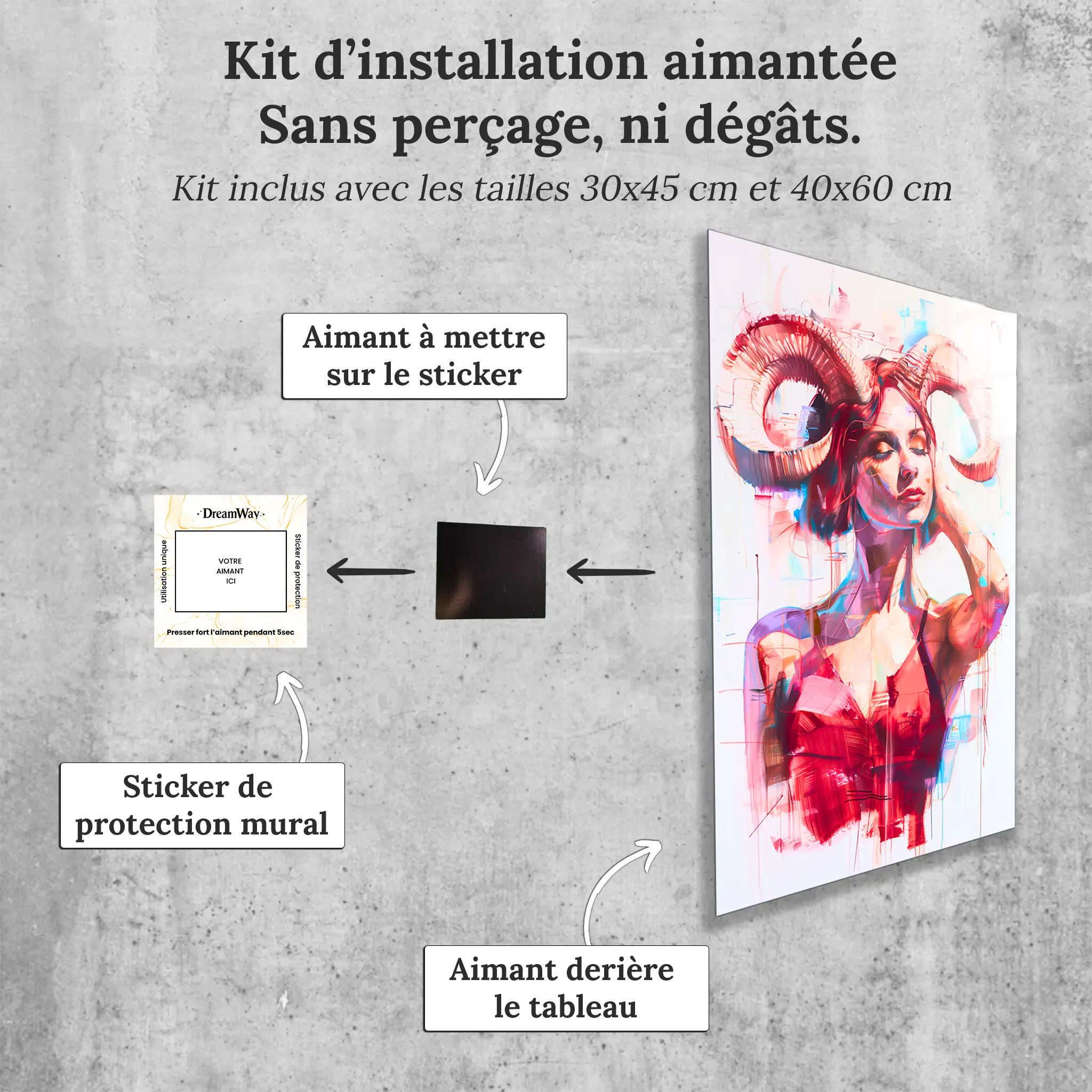 Tableau-Femme-Belier-avec-installation-aimantee | DreamWay
