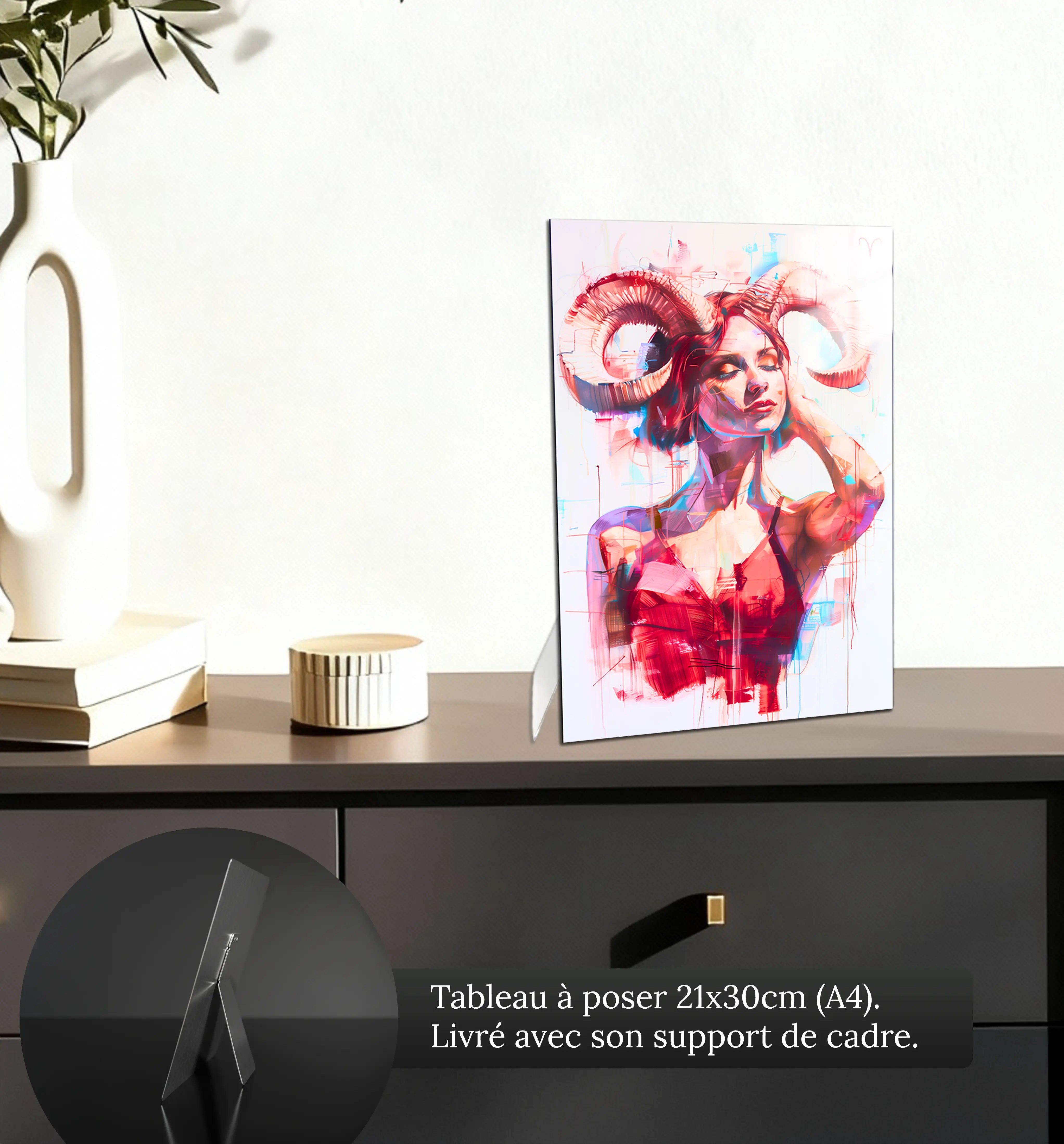 Tableau-Femme-Belier-petit-format-a-poser-sur-meuble | DreamWay