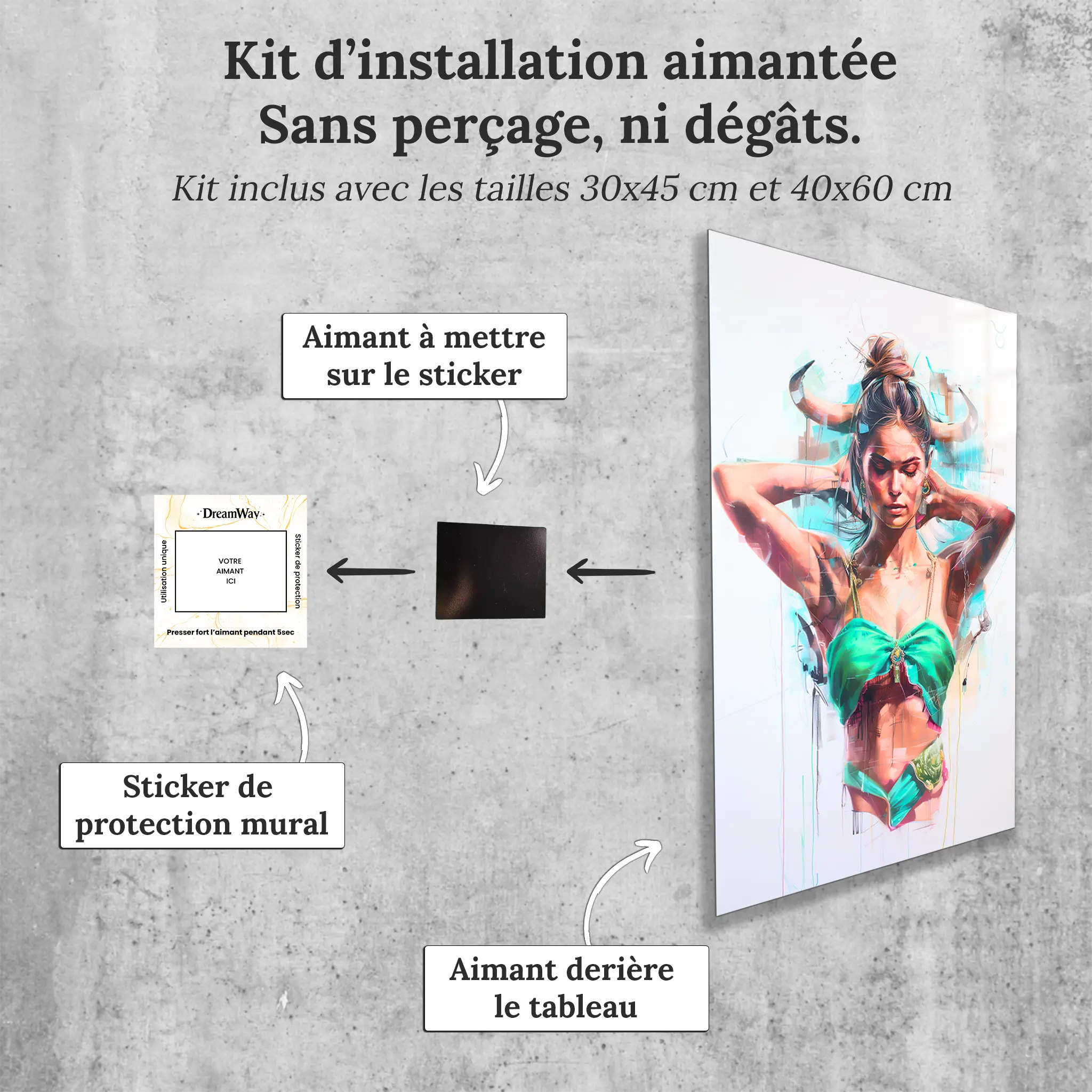 Tableau-Femme-Taureau-avec-installation-aimantee | DreamWay