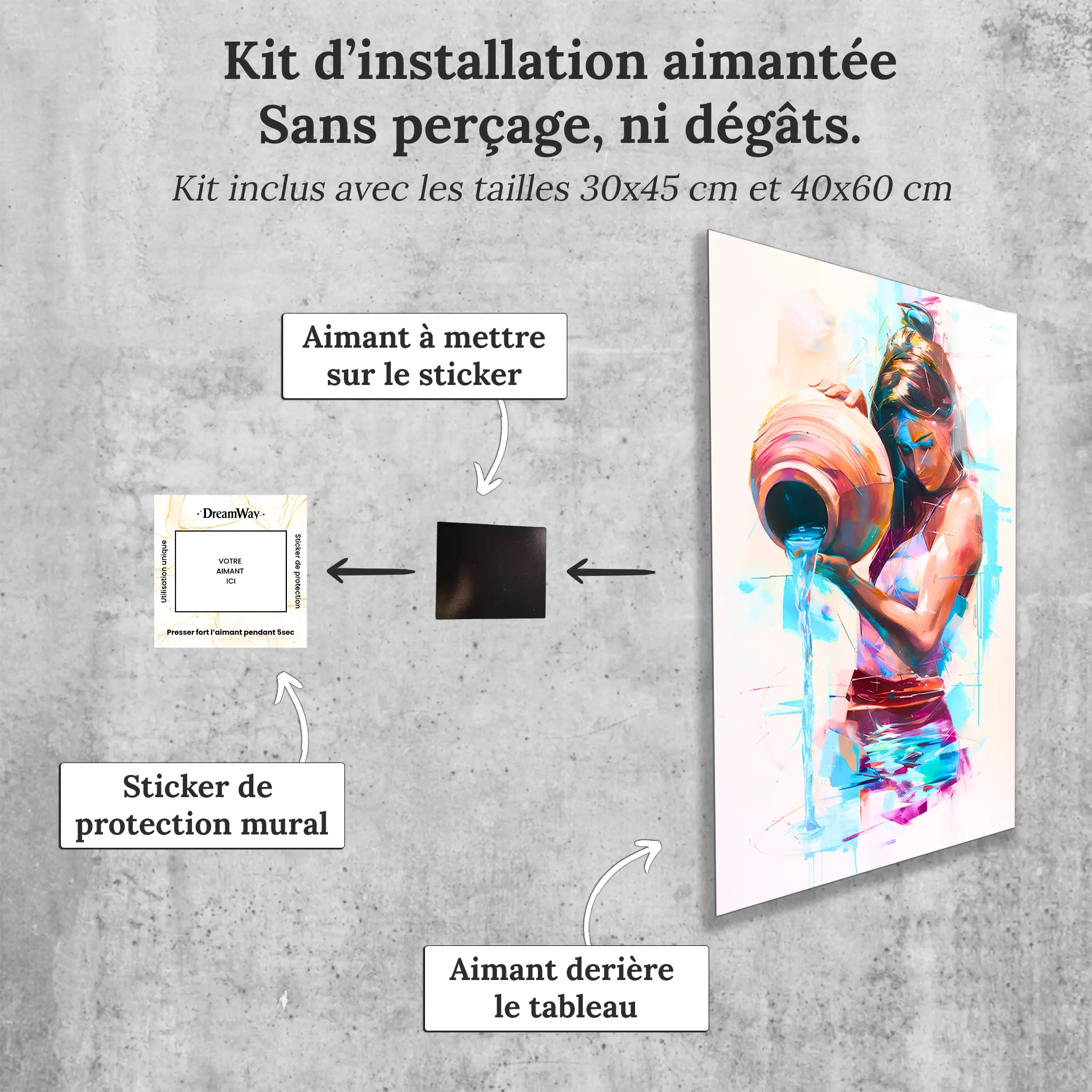 Tableau-Femme-Verseau-avec-installation-aimantee | DreamWay