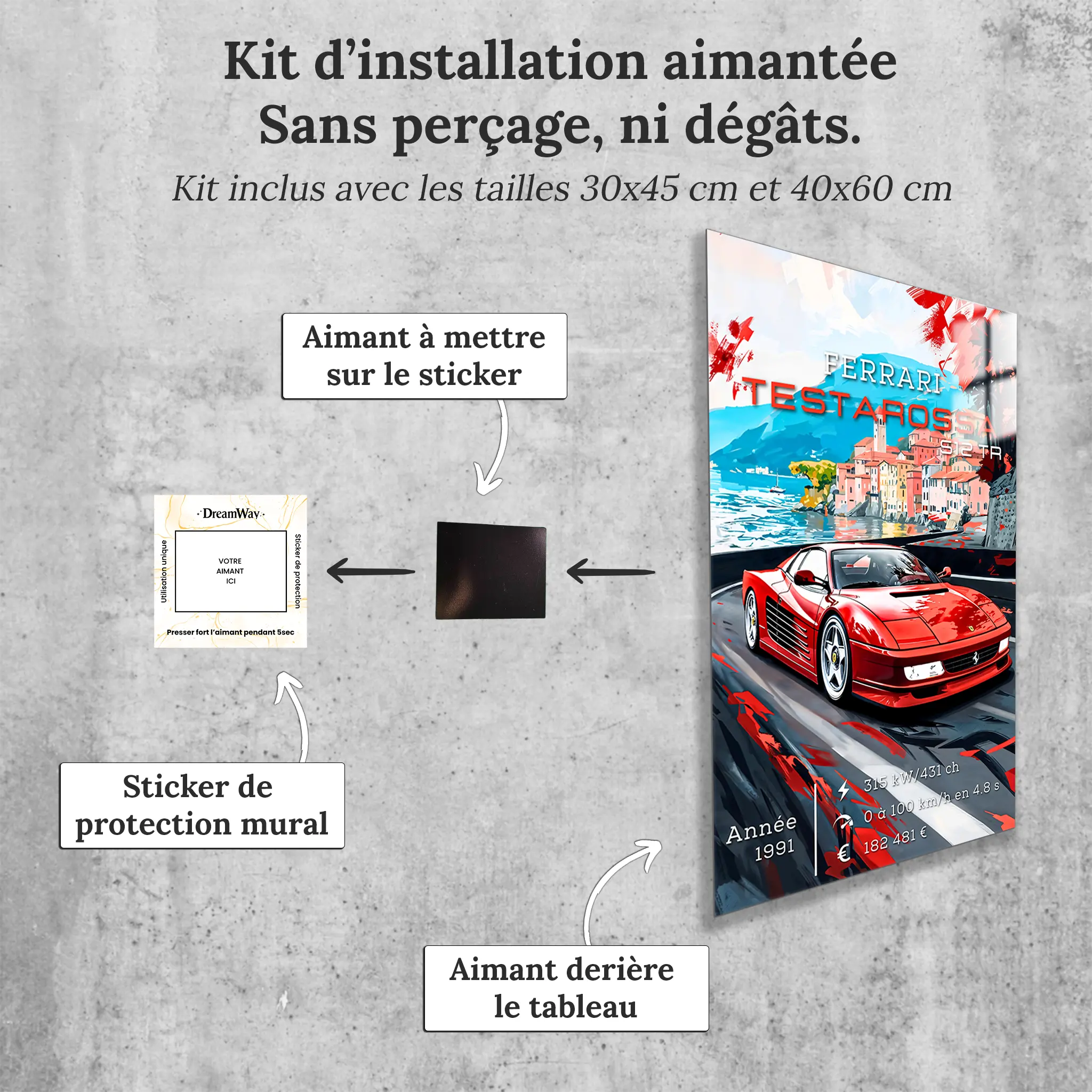 Tableau-Ferrari-Testarossa-512-TR-avec-installation-aimantee | DreamWay