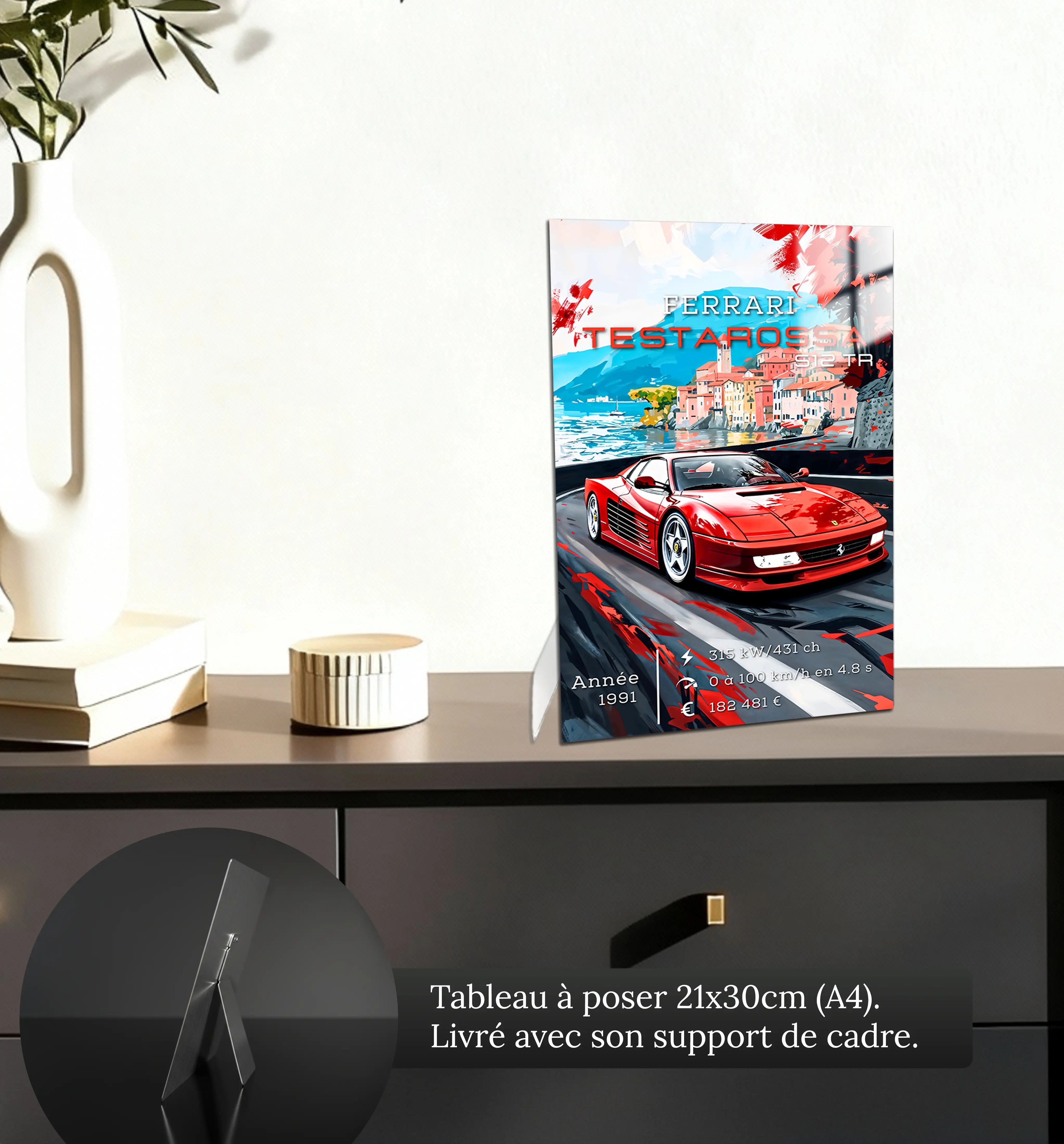 Tableau-Ferrari-Testarossa-512-TR-petit-format-a-poser-sur-meuble | DreamWay