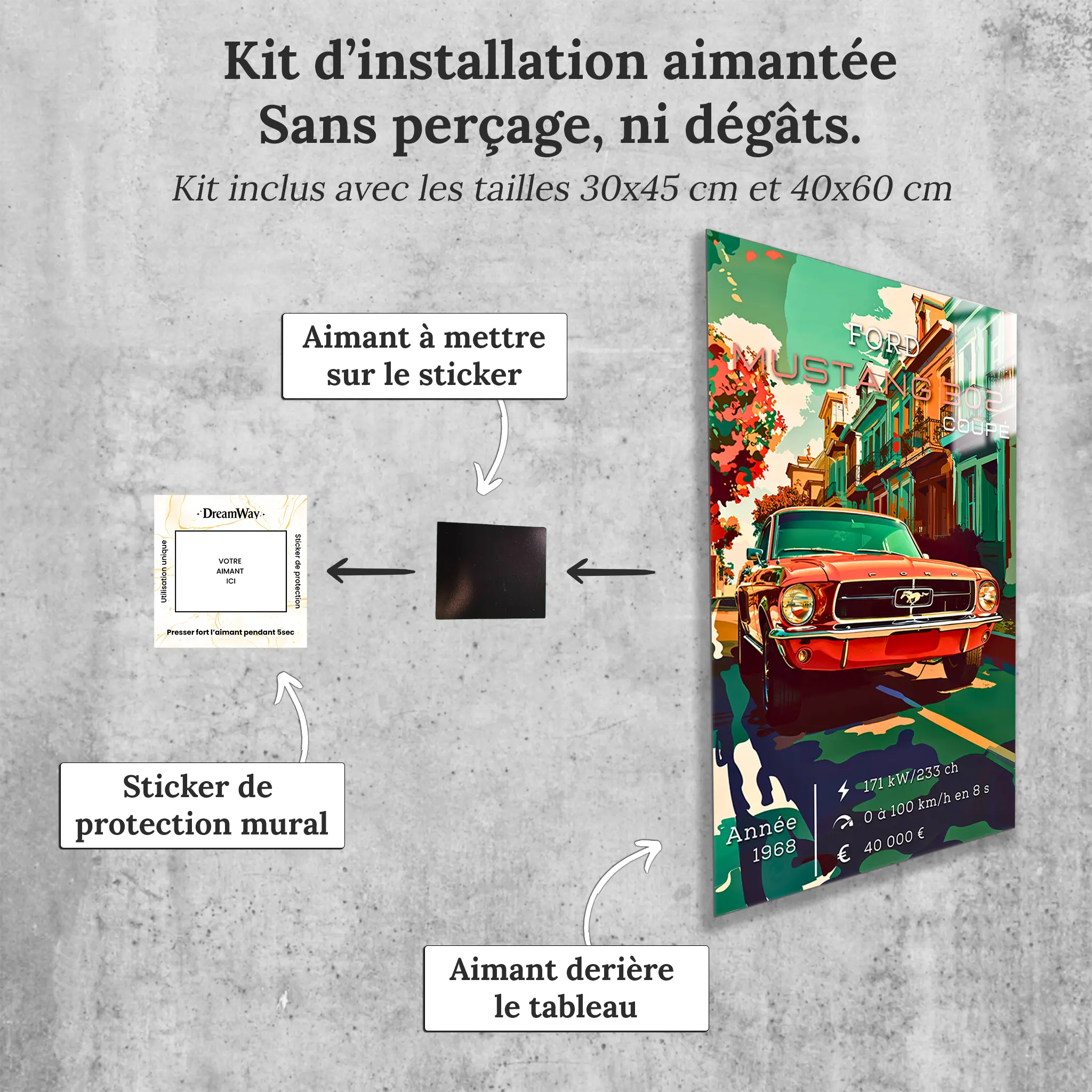 Tableau-Ford-Mustang-302-coupe-avec-installation-aimantee | DreamWay
