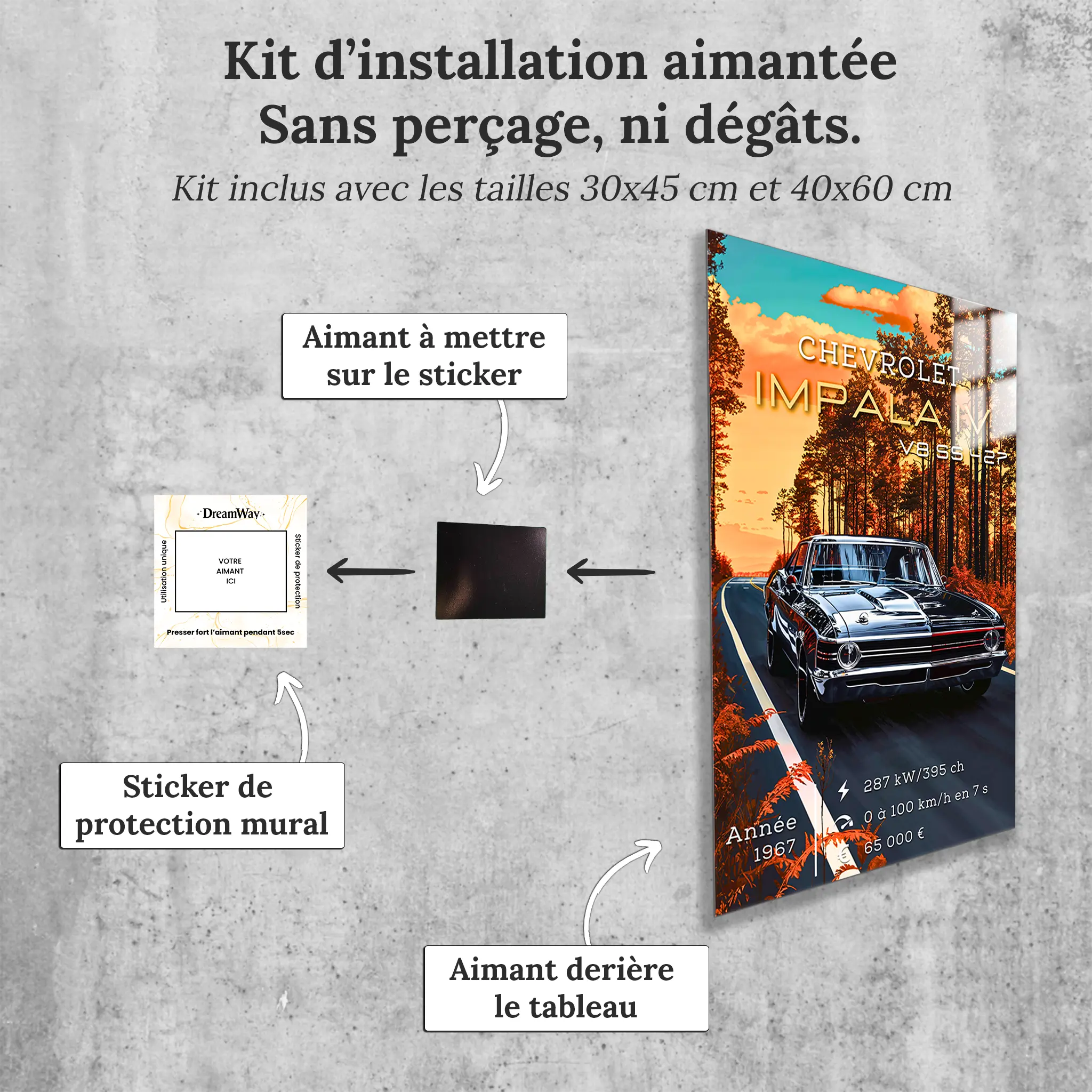 Tableau-Impala-Chevrolet-V8-SS-427-avec-installation-aimantee | DreamWay