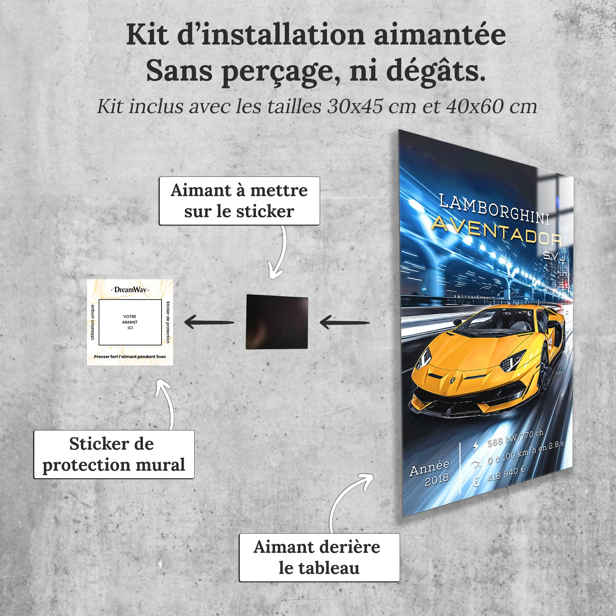Tableau-Lamborghini-Aventador-SVJ-avec-installation-aimantee | DreamWay