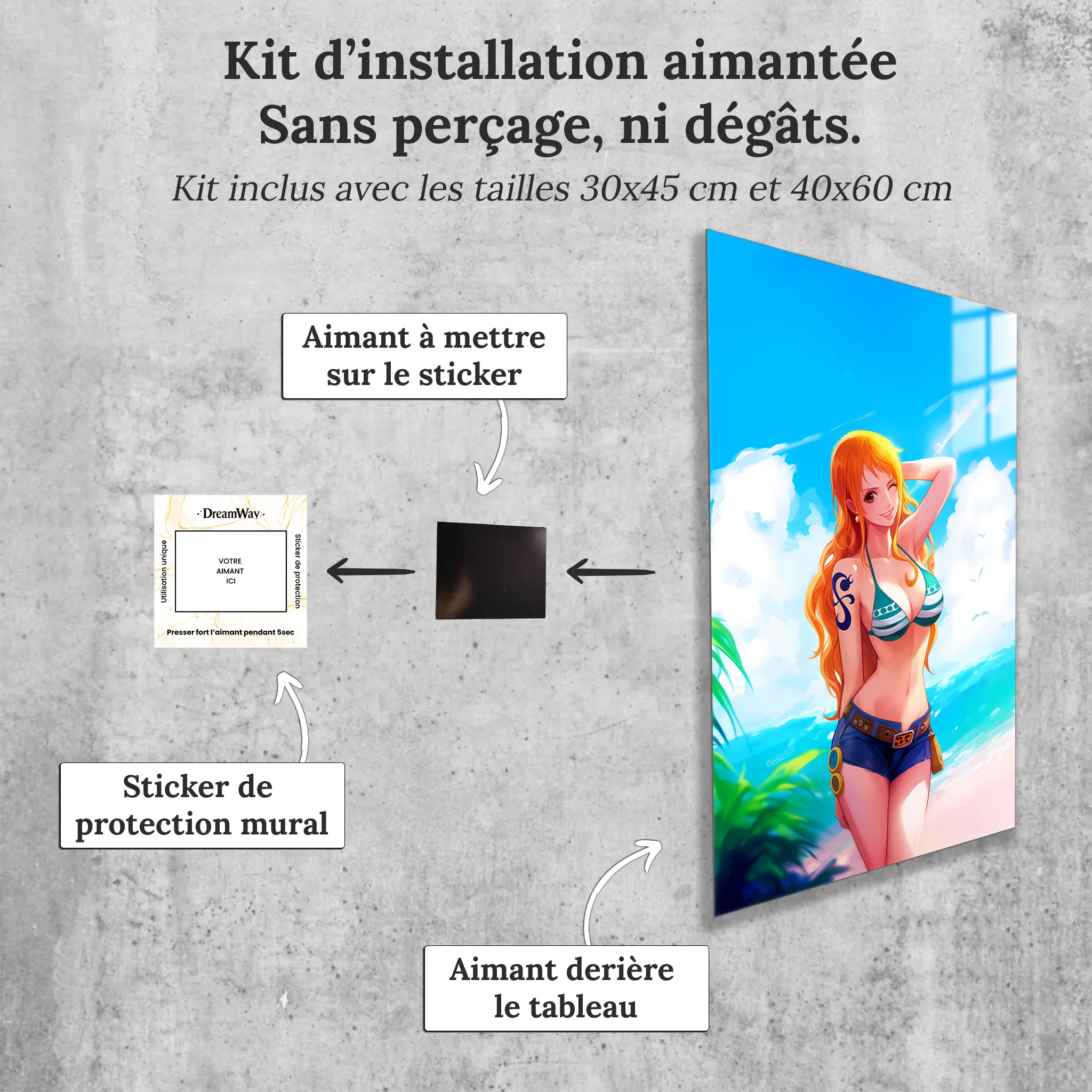 Tableau-One-piece-Nami-a-la-plage-avec-installation-aimantee | DreamWay