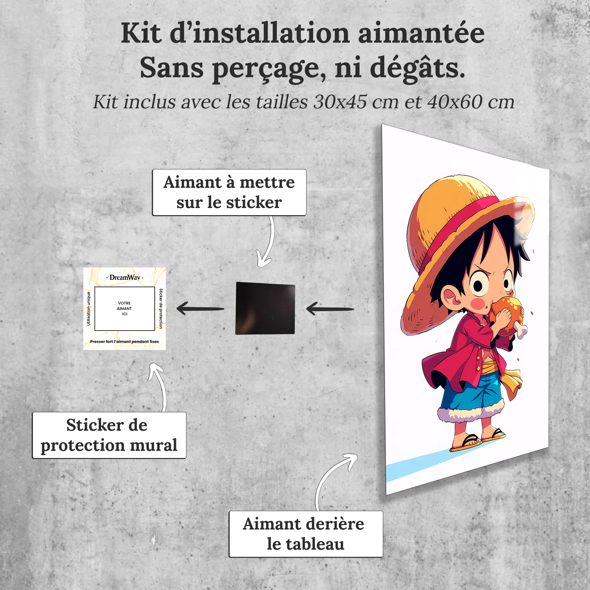 Tableau-One-piece-chibi-Luffy-avec-installation-aimantee | DreamWay
