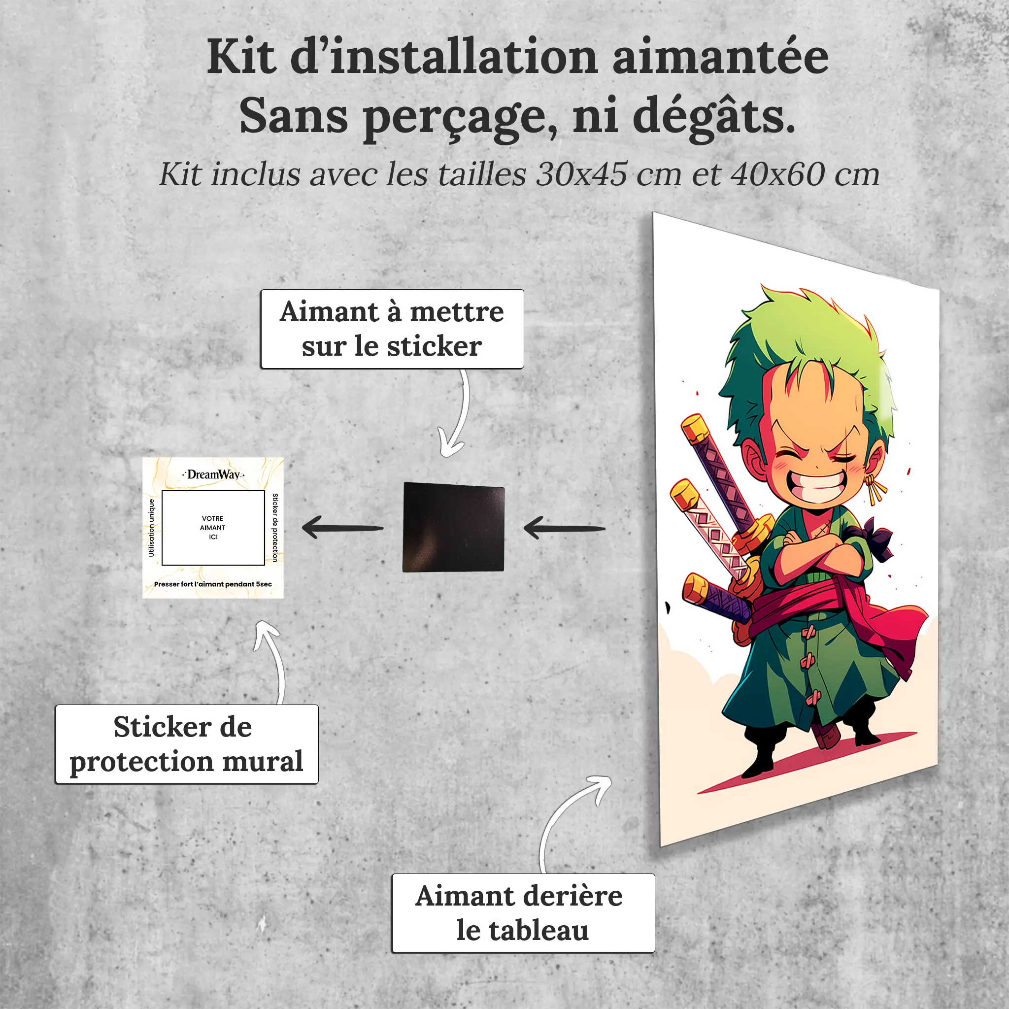 Tableau-One-piece-chibi-Zoro-avec-installation-aimantee | DreamWay