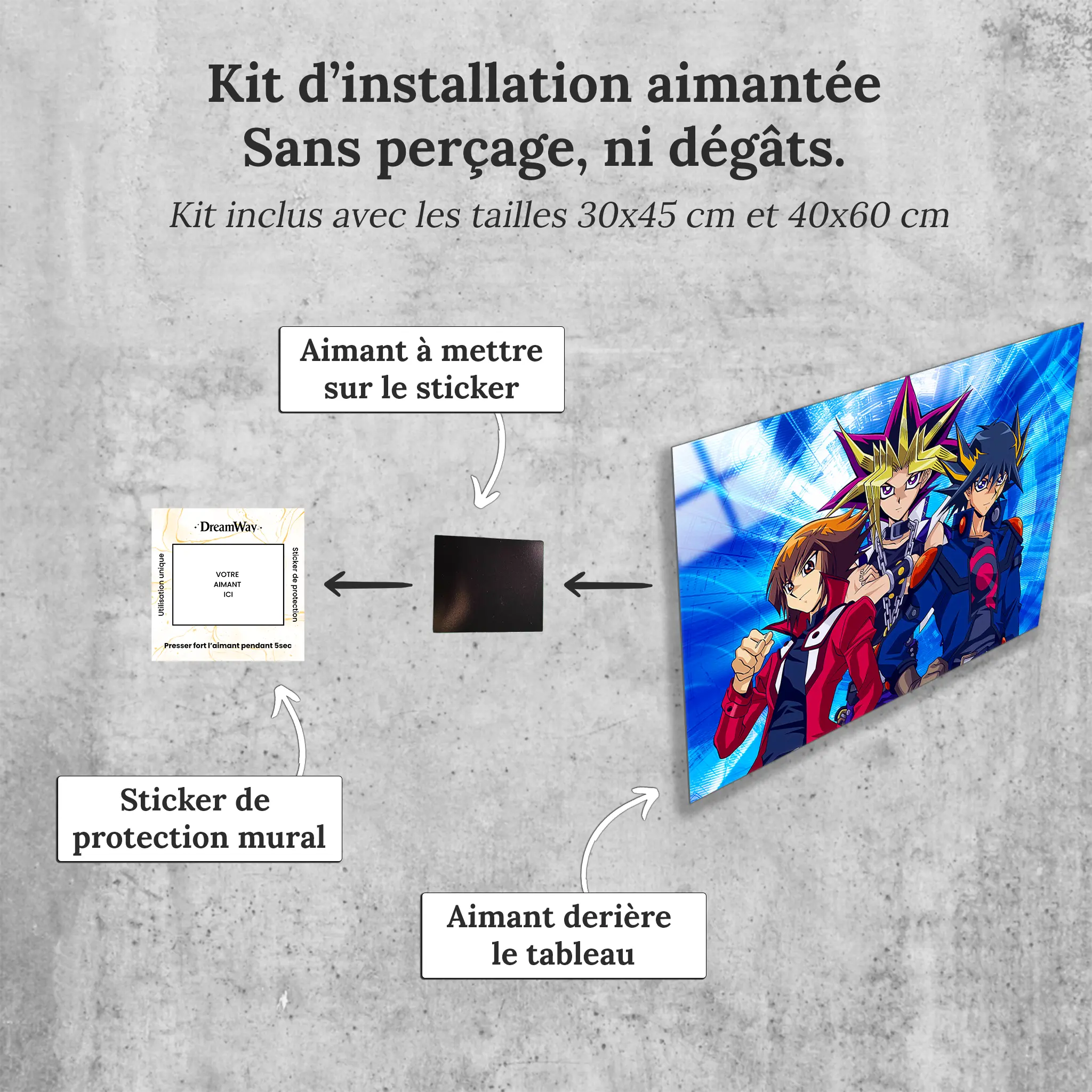 Tableau-Yu-Gi-Oh-les-heros-avec-installation-aimantee | DreamWay