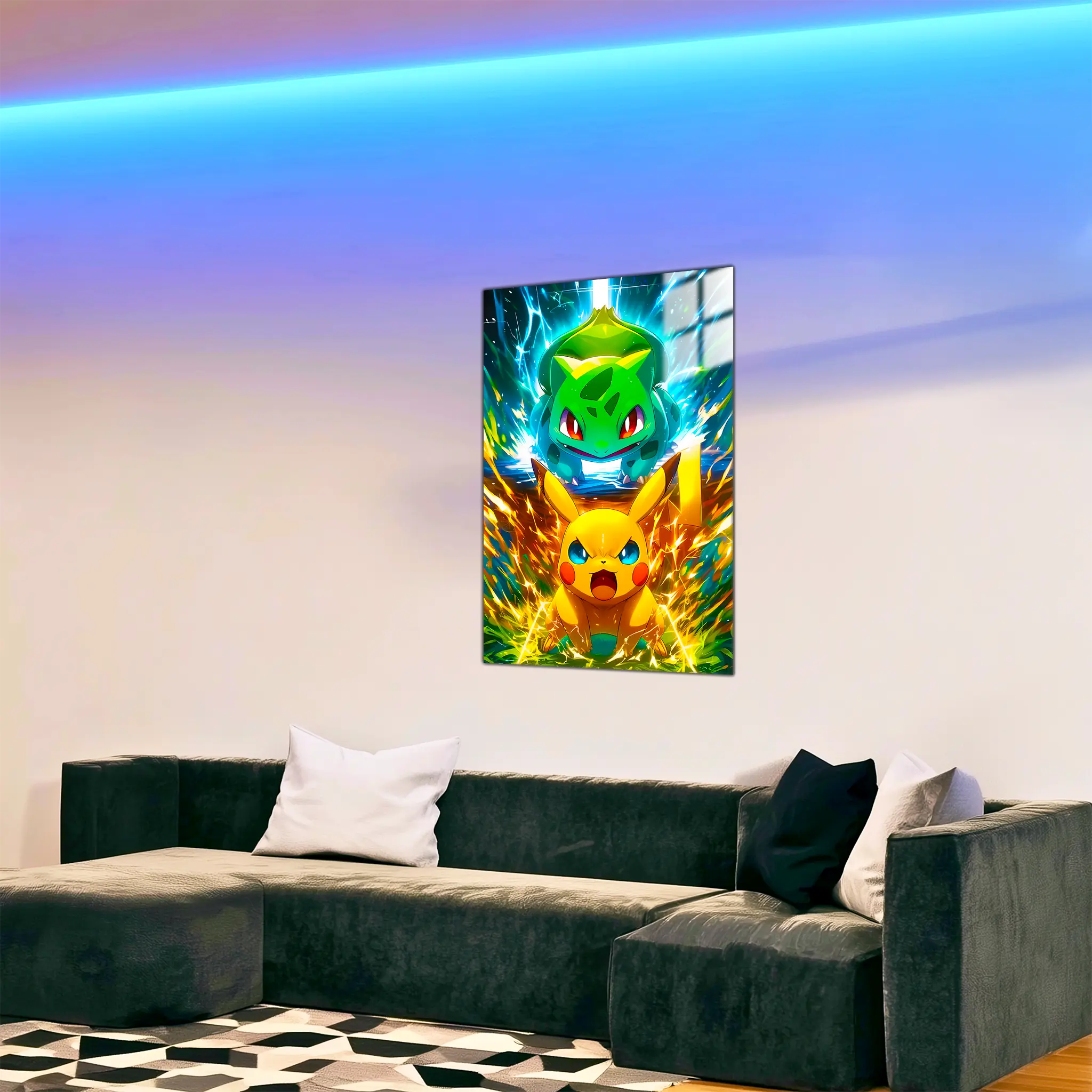 Tableau-attaque-de-pikachu-et-bulbizarre-dans-le-salon | DreamWay