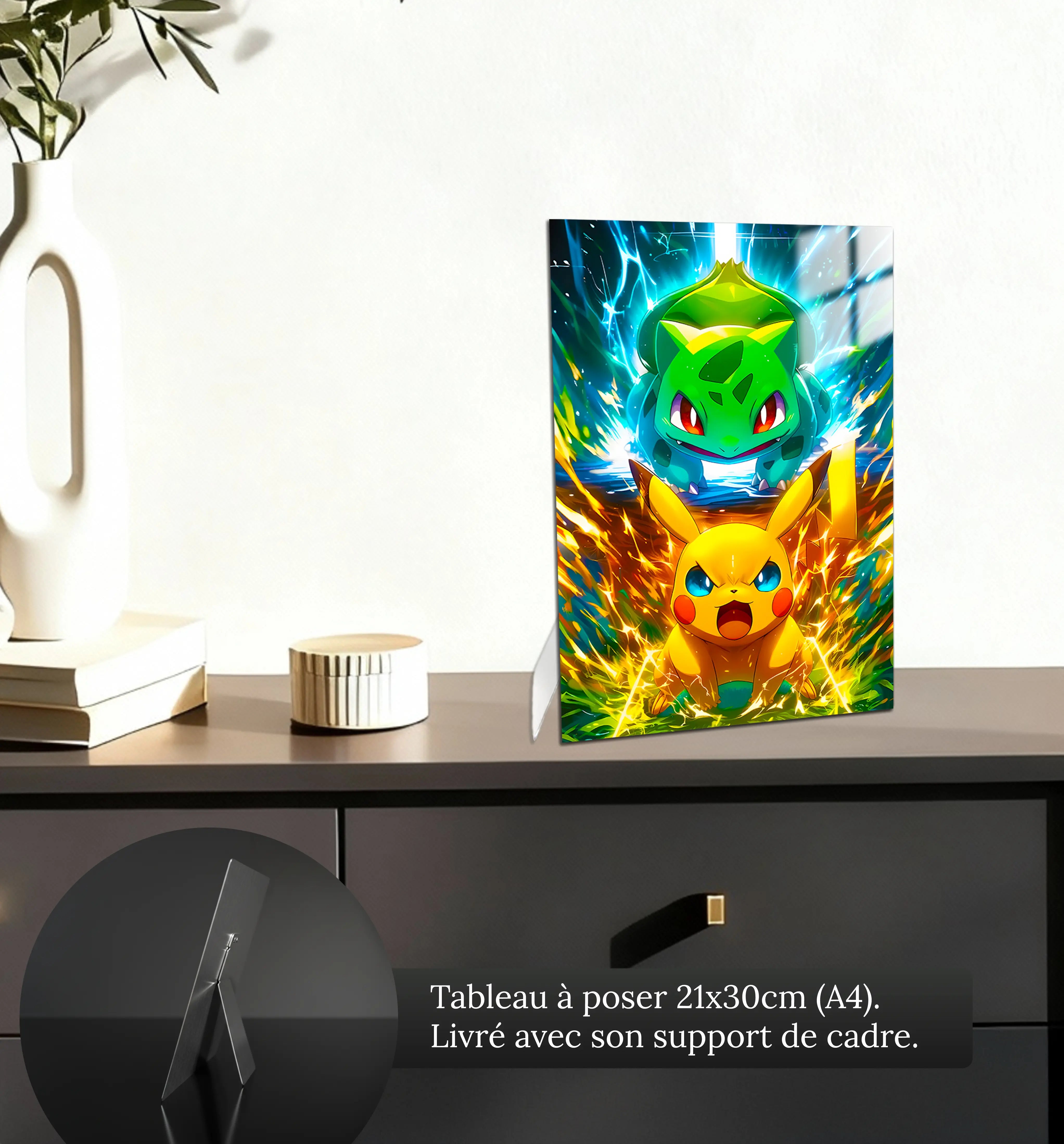 Tableau-attaque-de-pikachu-et-bulbizarre-petit-format-a-poser-sur-meuble | DreamWay