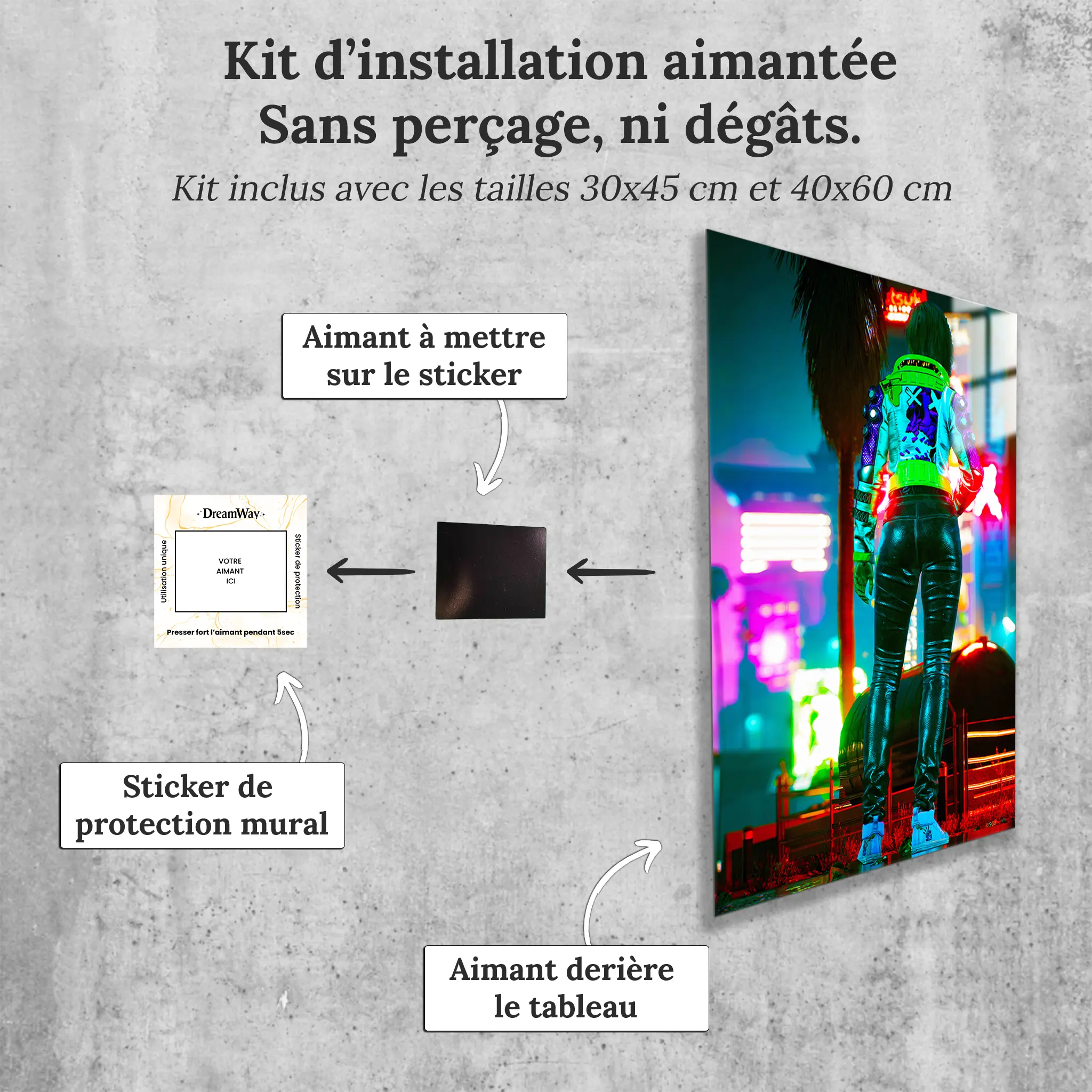 Tableau-bienvenue-a-cyberpunk-2077-avec-installation-aimantee | DreamWay