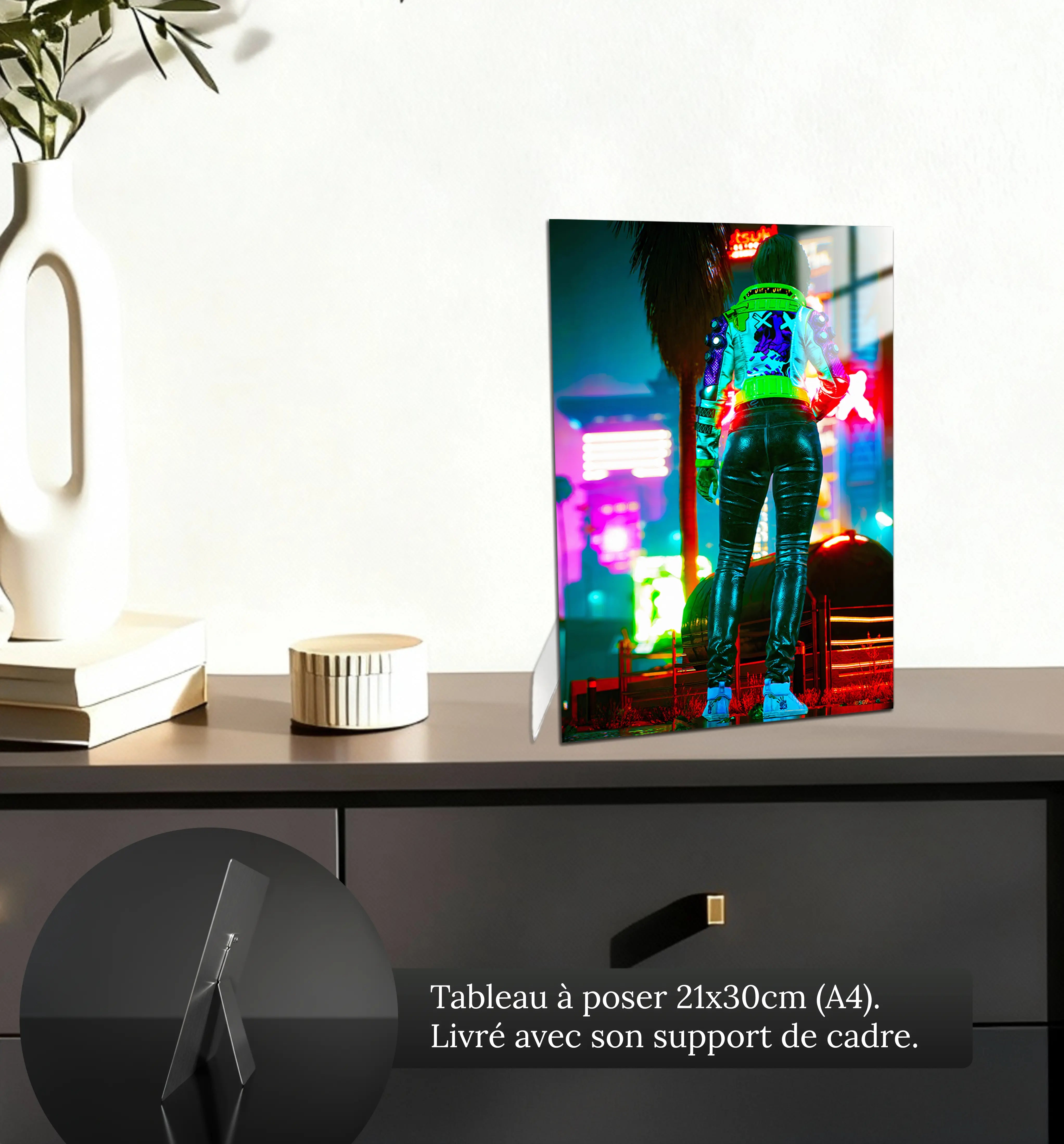 Tableau-bienvenue-a-cyberpunk-2077-petit-format-a-poser-sur-meuble | DreamWay
