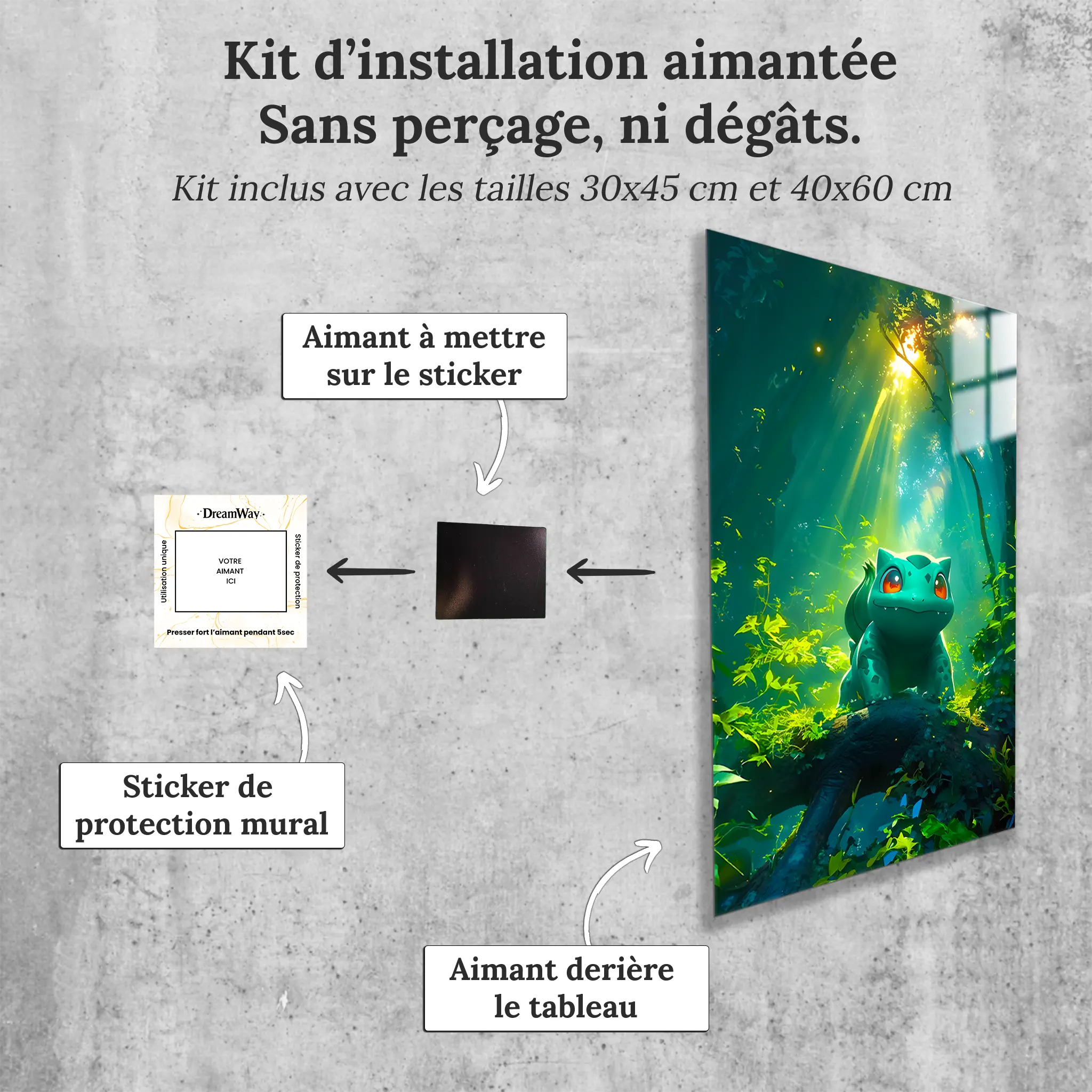 Tableau-bulbizarre-foret-paisible-avec-installation-aimantee | DreamWay