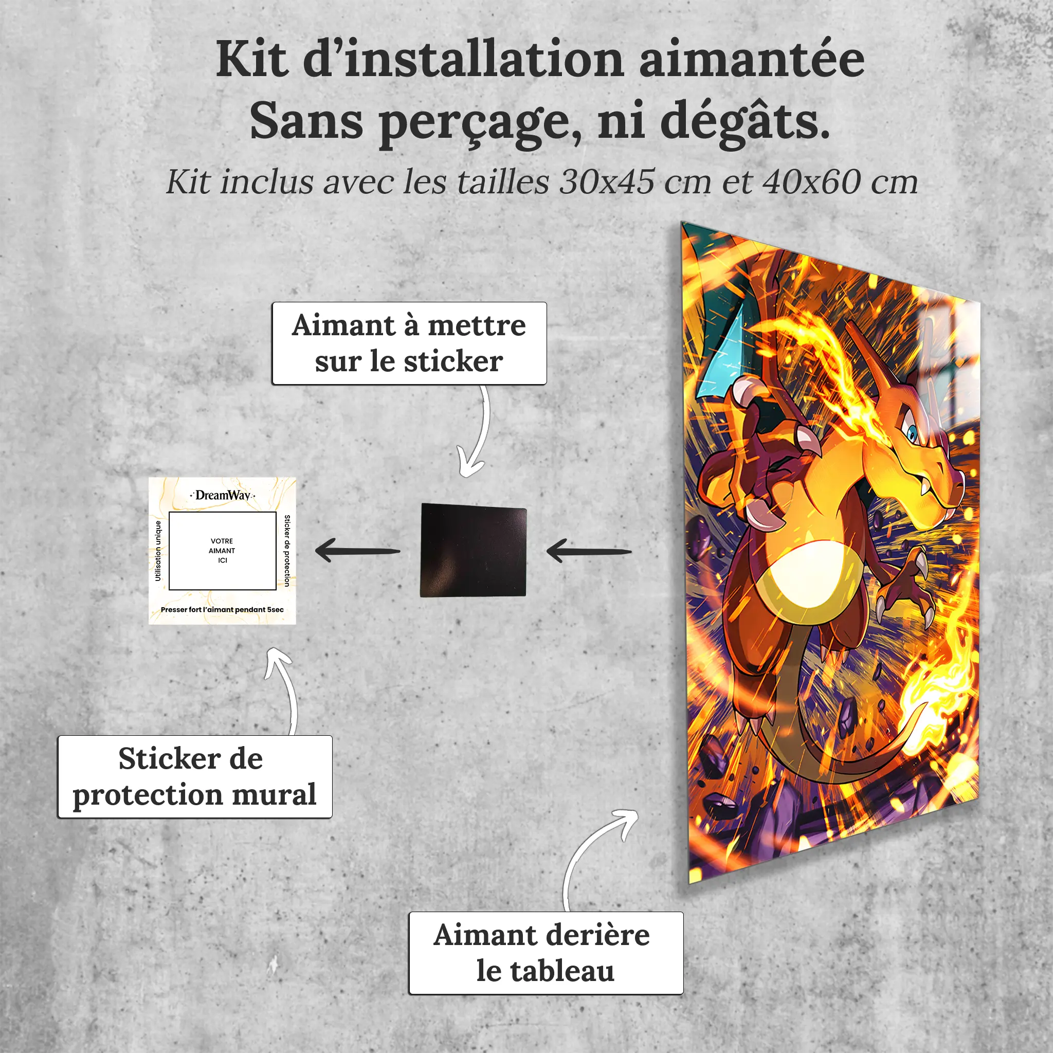 Tableau-dracaufeu-flamme-eternel-avec-installation-aimantee | DreamWay