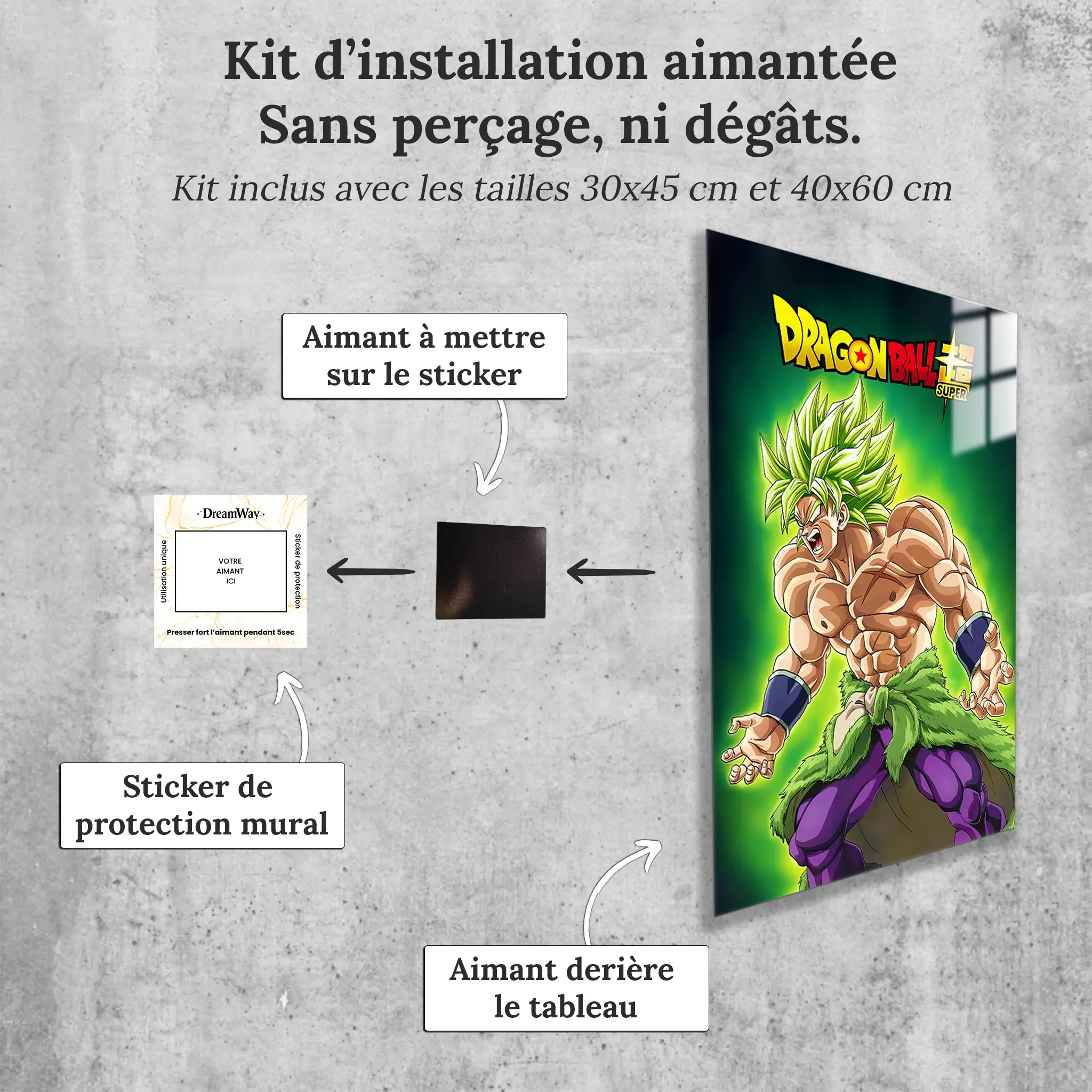 Tableau-dragon-ball-super-broly-avec-installation-aimantee | DreamWay