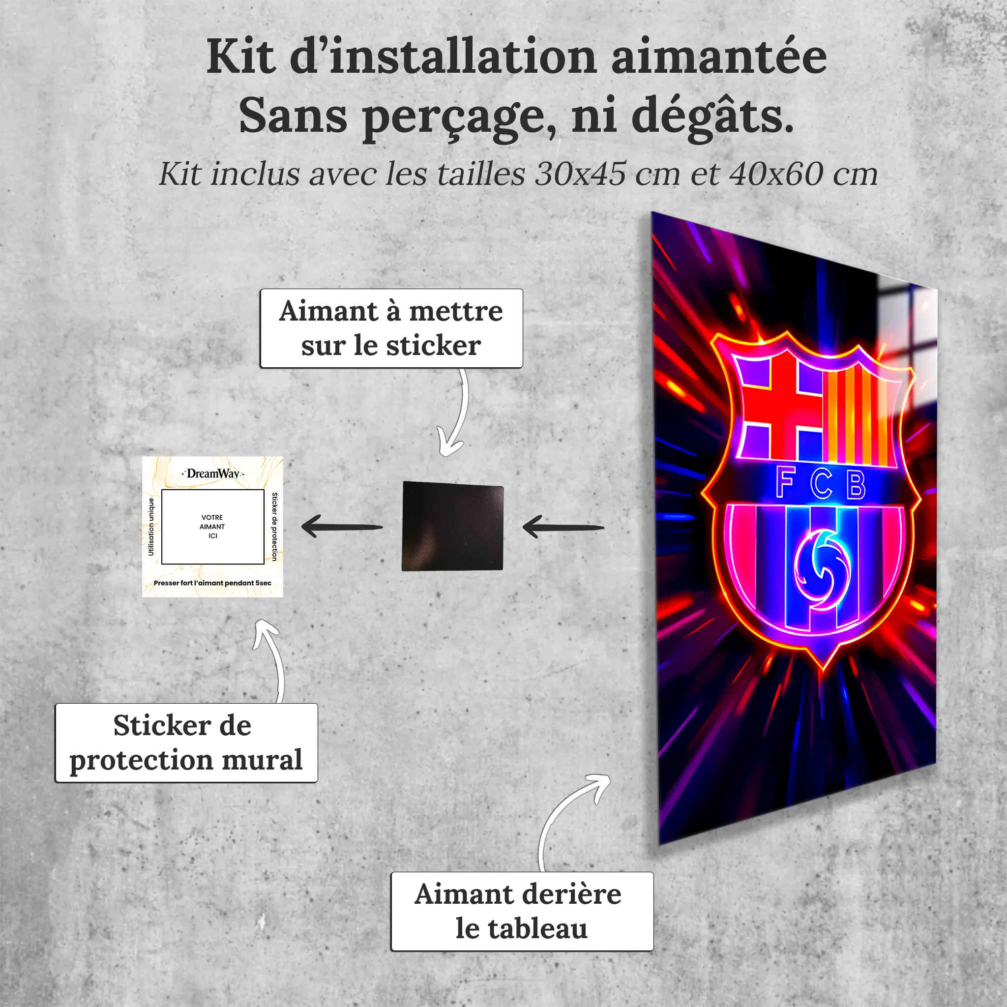 Tableau-fc-barcelone-colore-avec-installation-aimantee | DreamWay