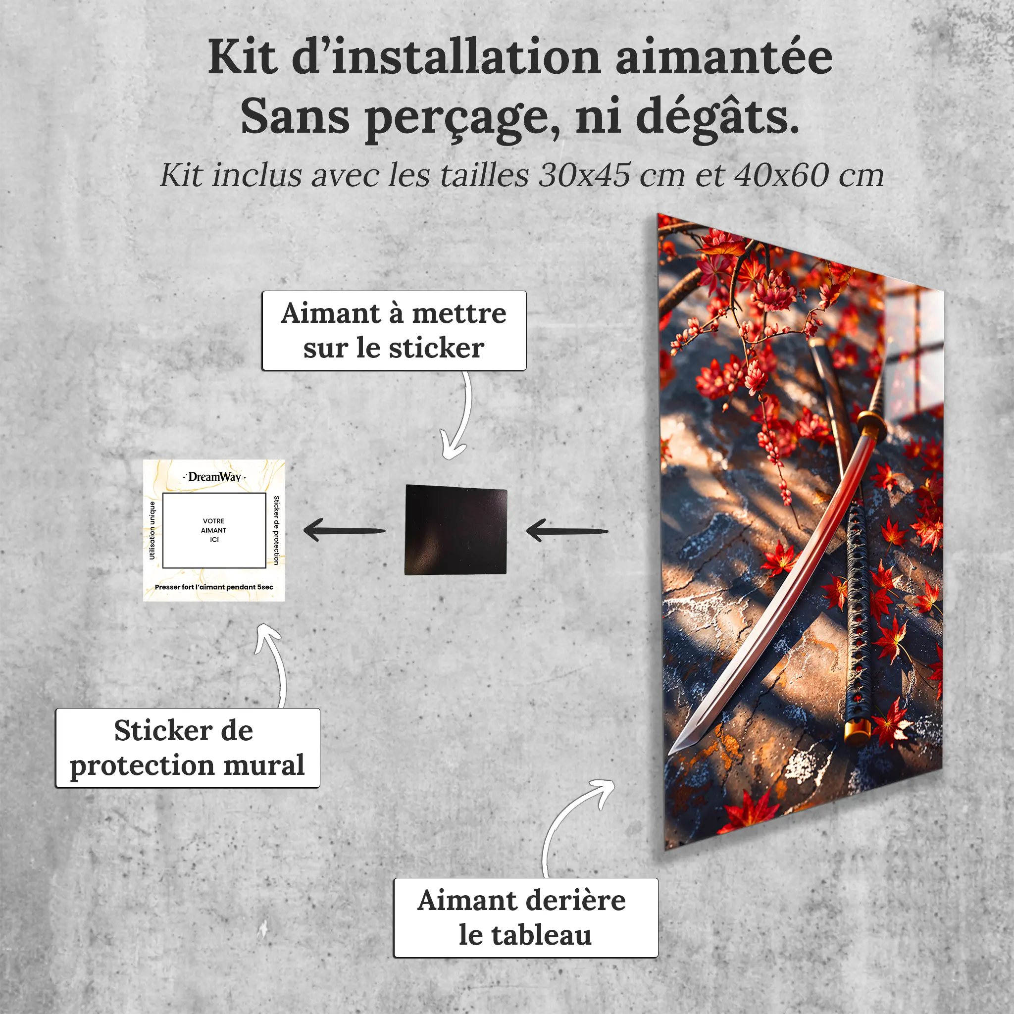 Tableau-japonais-Katana-avec-installation-aimantee | DreamWay