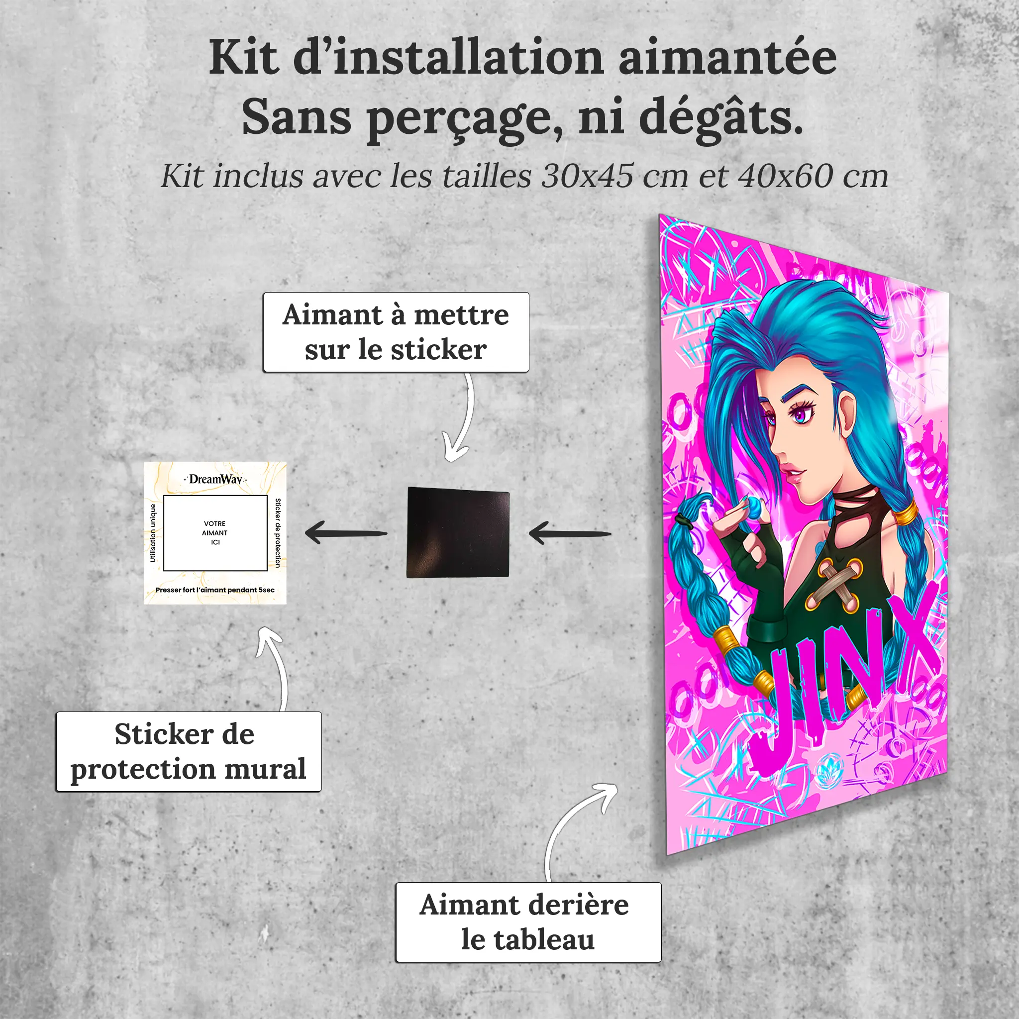 Tableau-jinx-graffiti-rose-avec-installation-aimantee | DreamWay