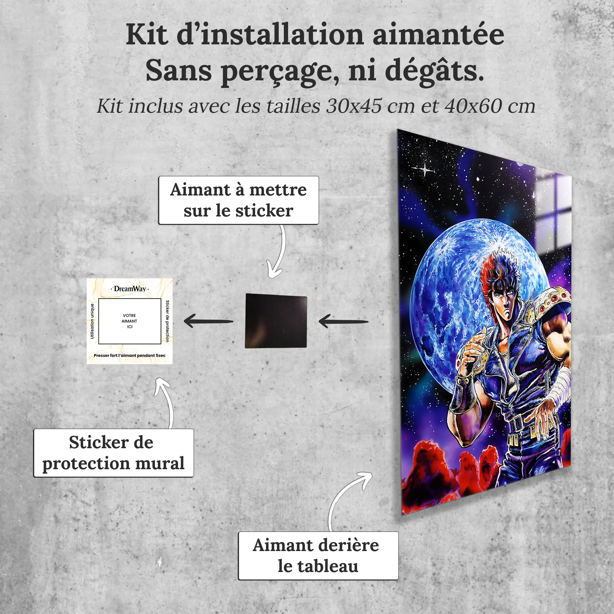 Tableau-ken-le-survivant-au-claire-de-lune-avec-installation-aimantee | DreamWay