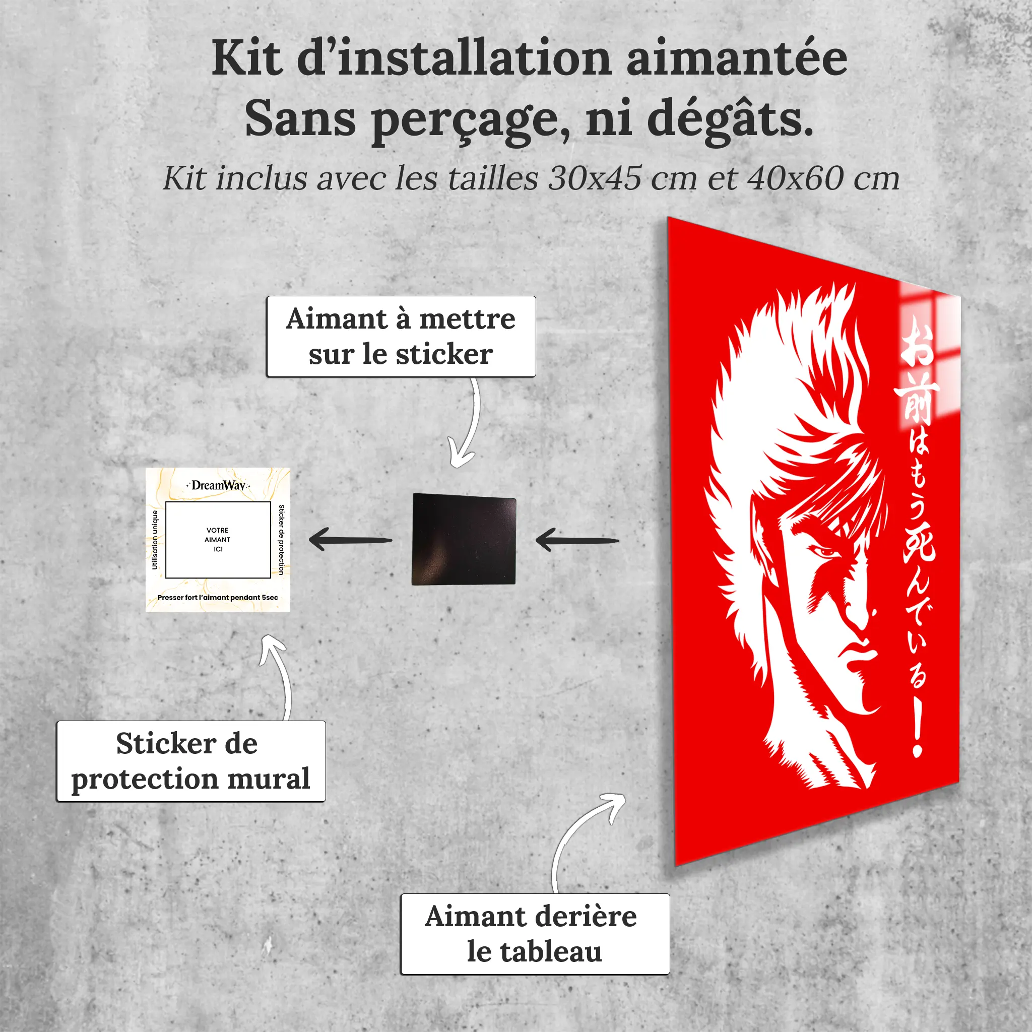 Tableau Ken Le Survivant Portrait Rouge