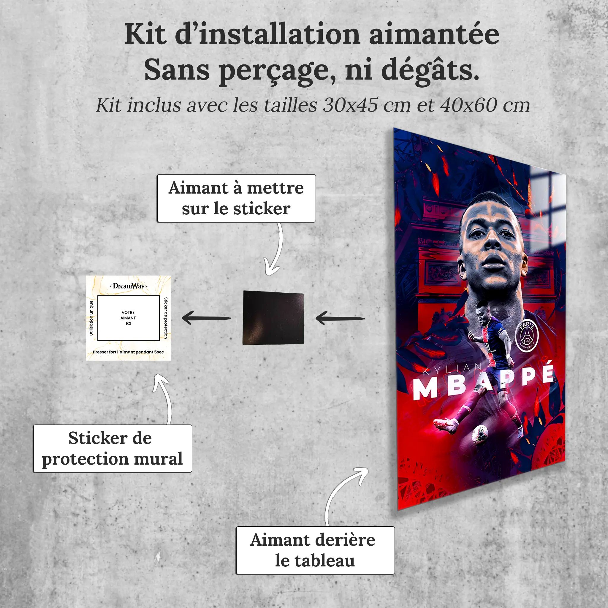 Tableau-kylian-mbappe-avec-installation-aimantee | DreamWay