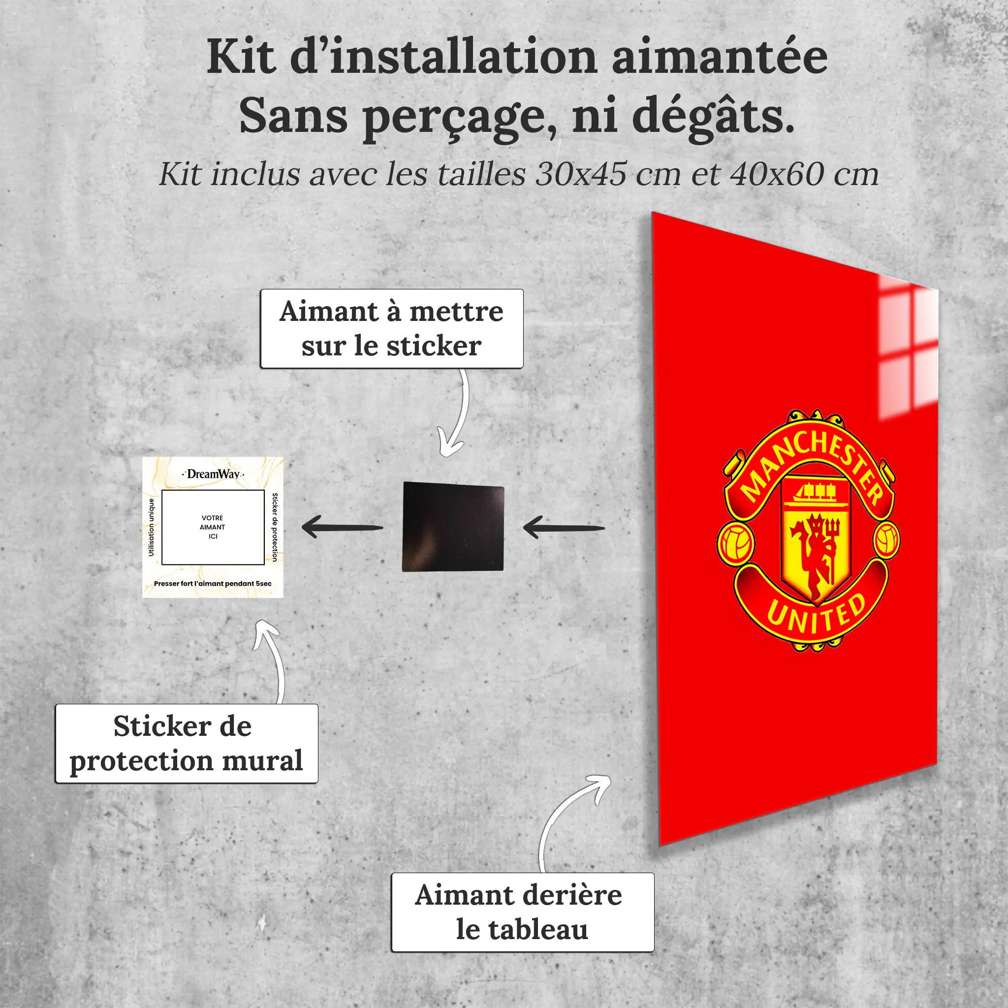 Tableau-manchester-united-club-avec-installation-aimantee | DreamWay