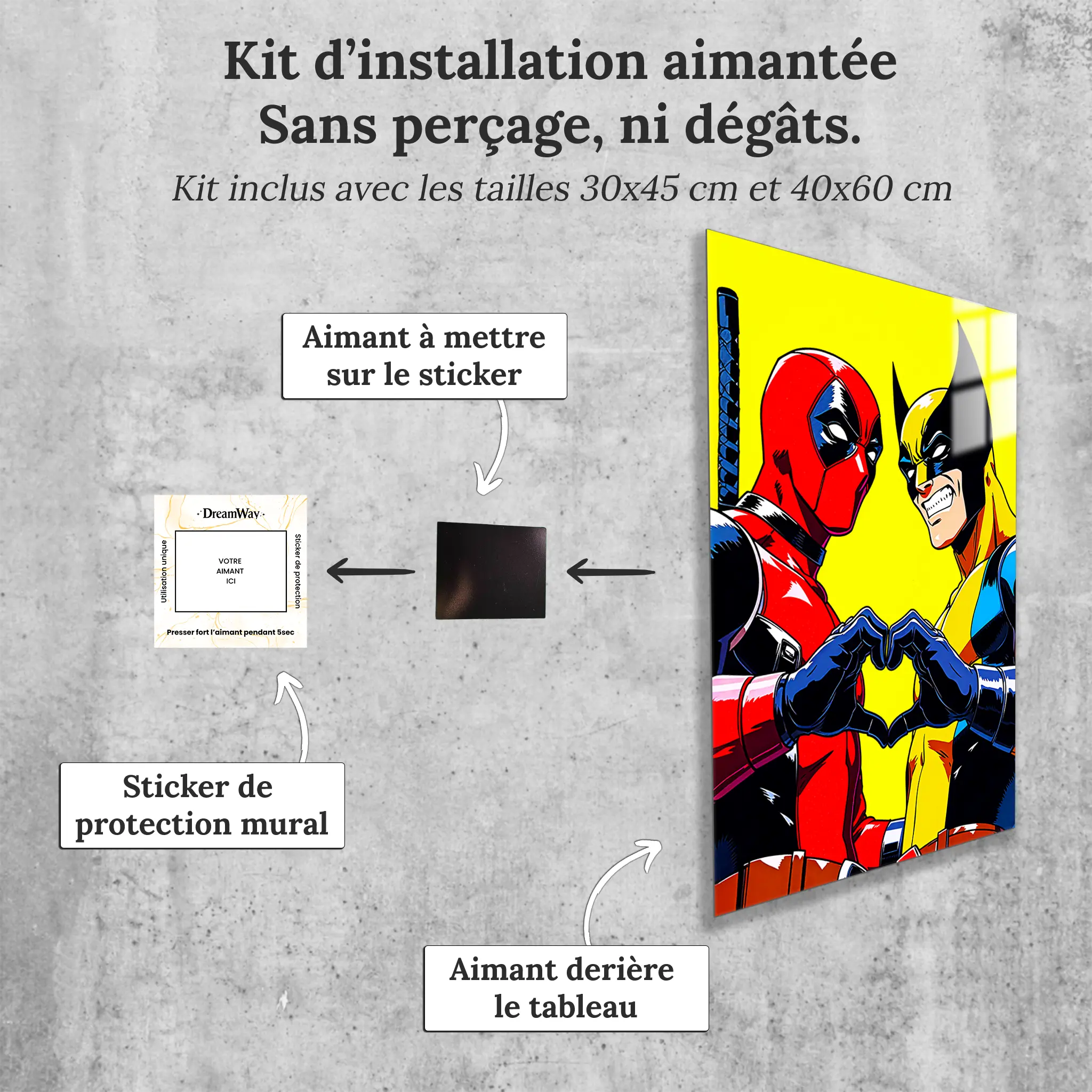 Tableau-marvel-le-duo-dead-pool-et-wolverine-avec-installation-aimantee | DreamWay
