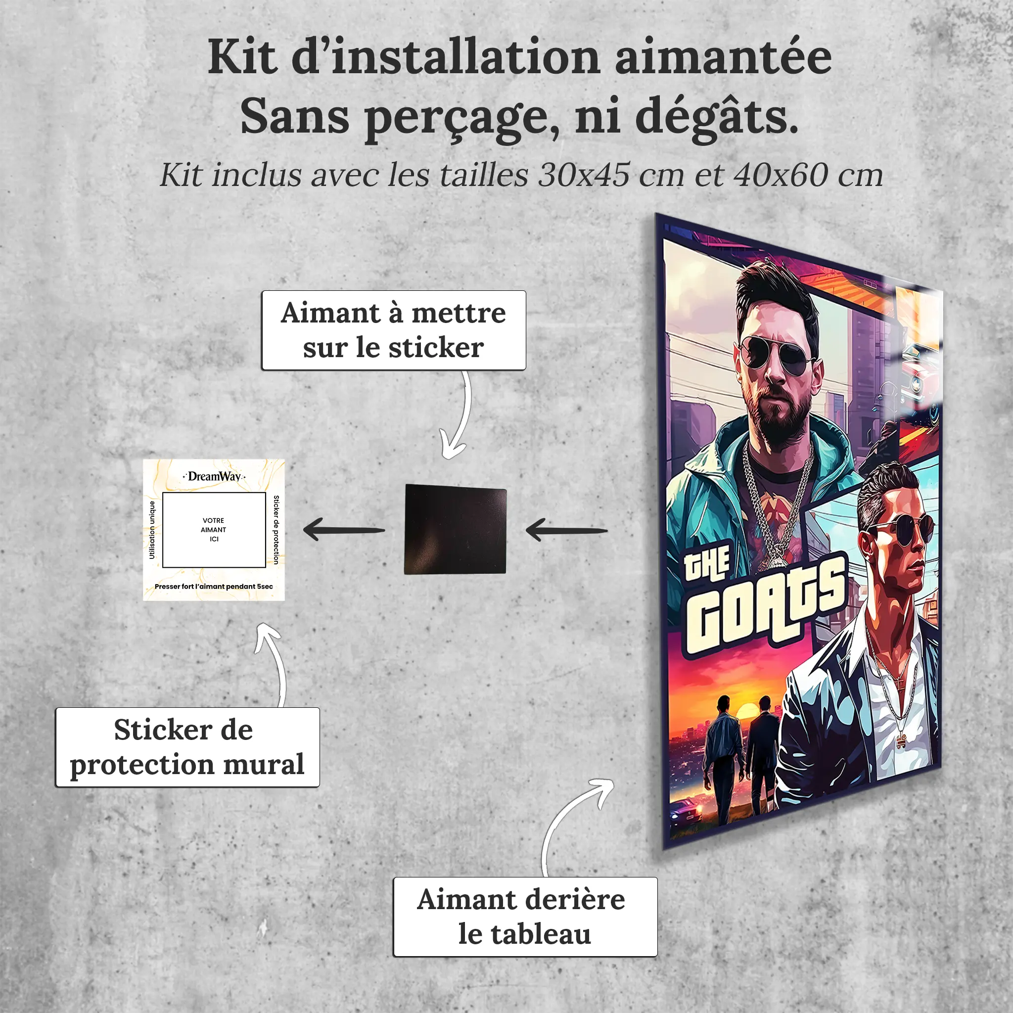 Tableau-messi-et-ronaldo-avec-installation-aimantee | DreamWay