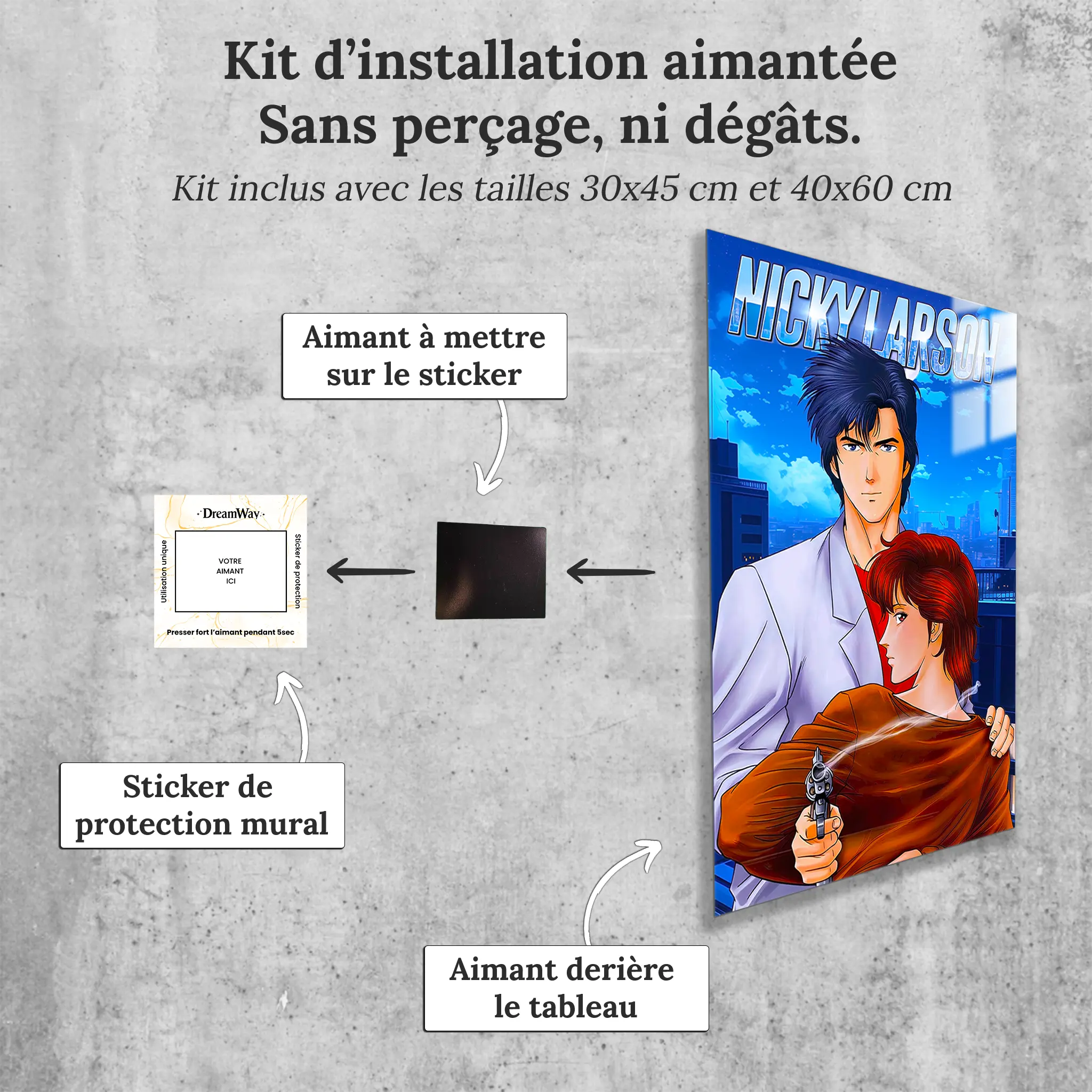 Tableau-nicky-larson-affiche-avec-installation-aimantee | DreamWay