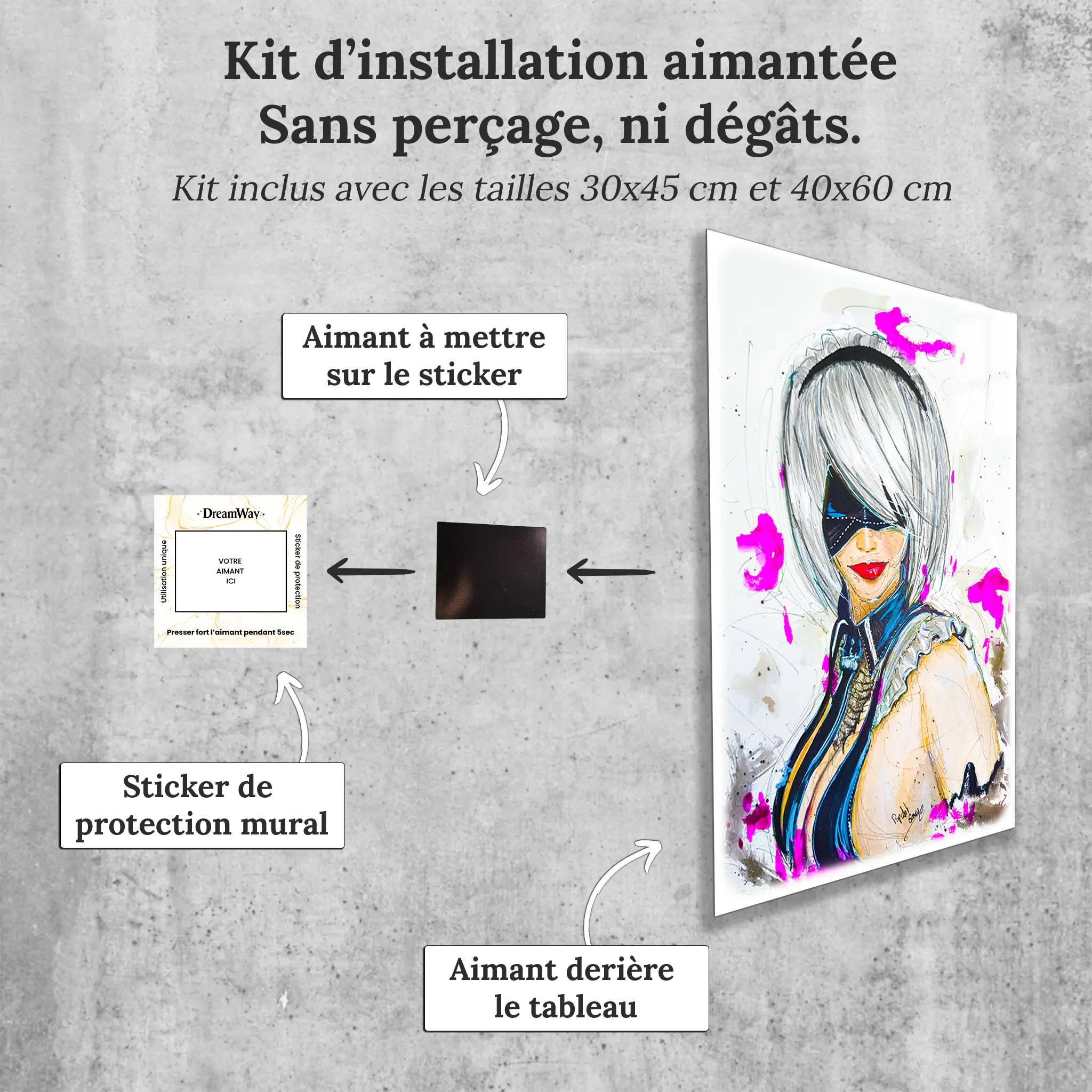 Tableau-nier-automata-pop-art-avec-installation-aimantee | DreamWay
