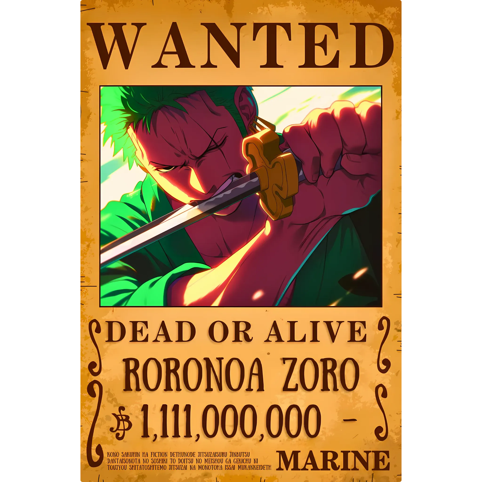 Tableau One Piece Wanted Zoro
