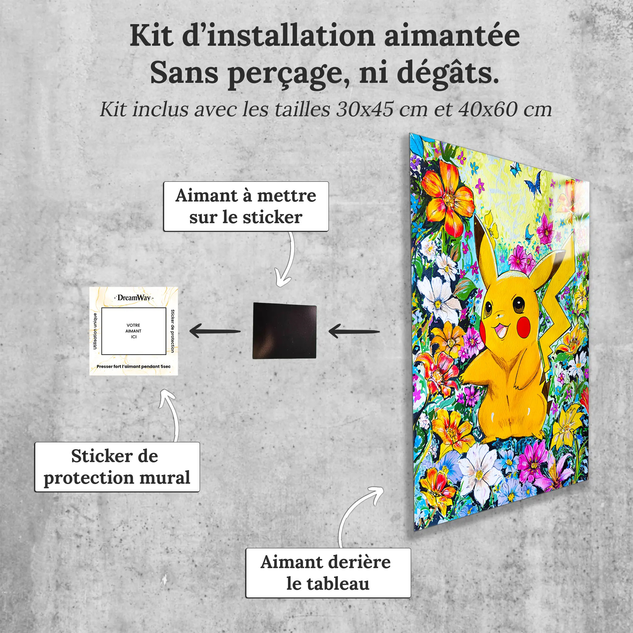 Tableau-pikachu-floral-avec-installation-aimantee | DreamWay