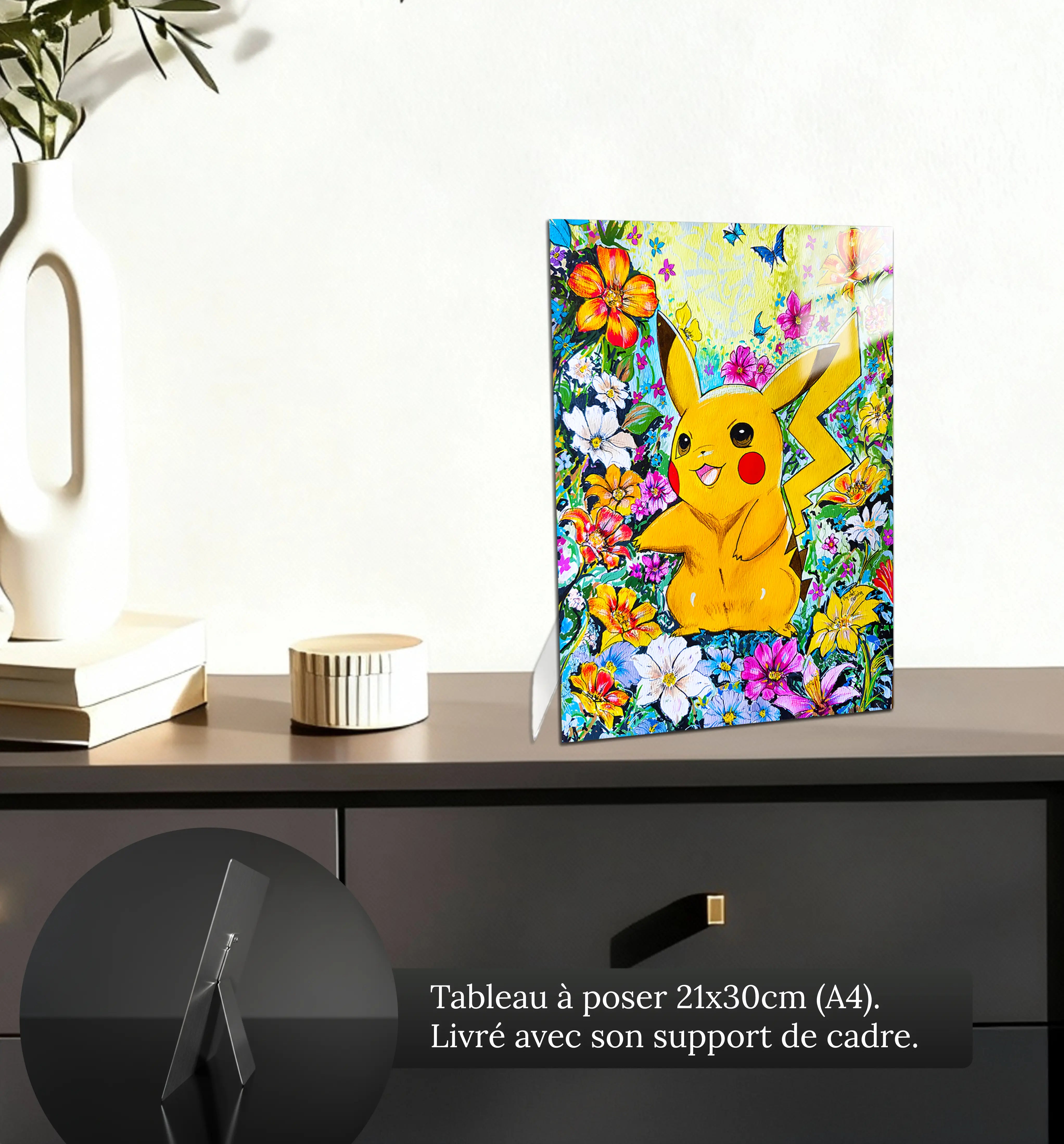 Tableau-pikachu-floral-petit-format-a-poser-sur-meuble | DreamWay