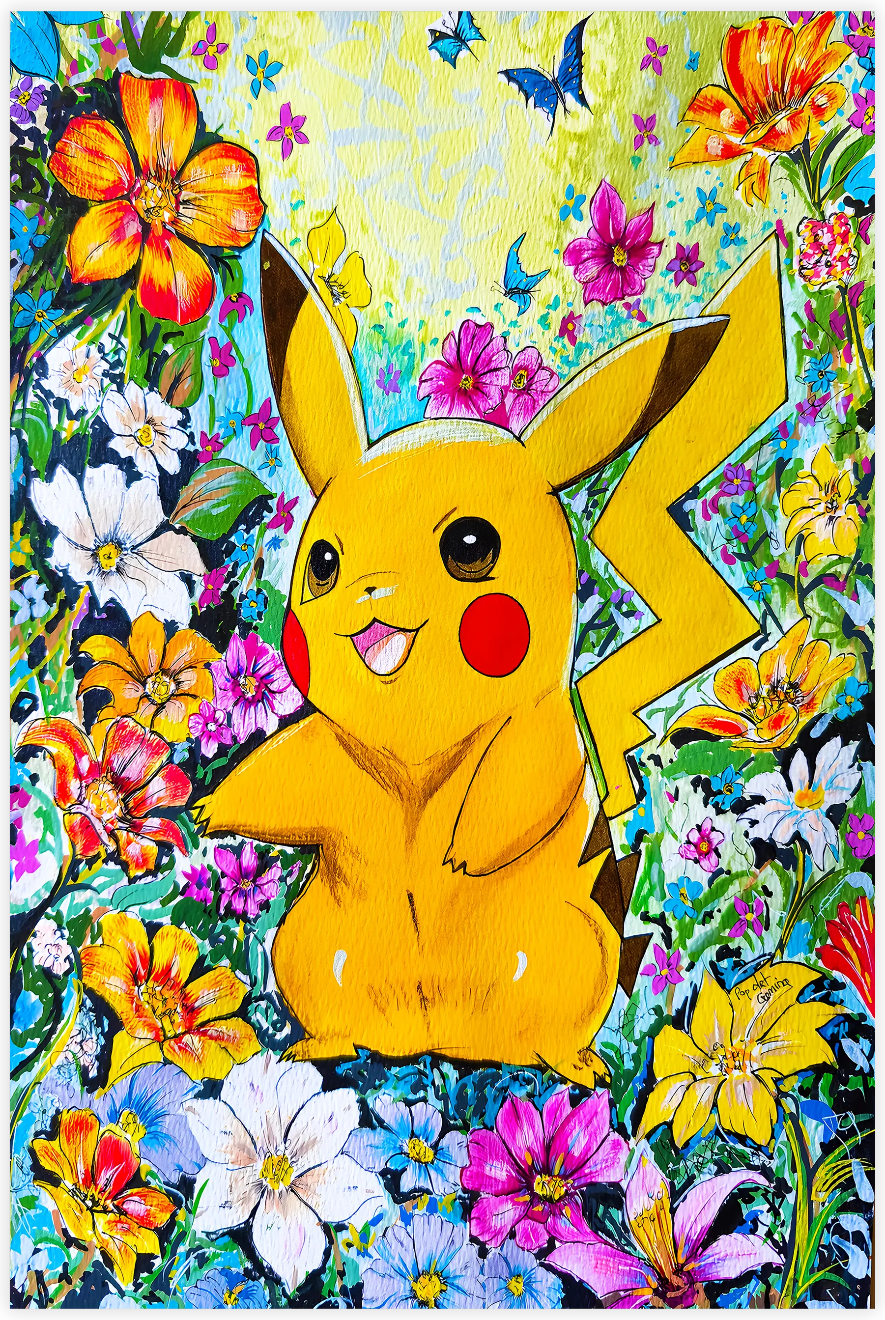 Tableau Pikachu Floral