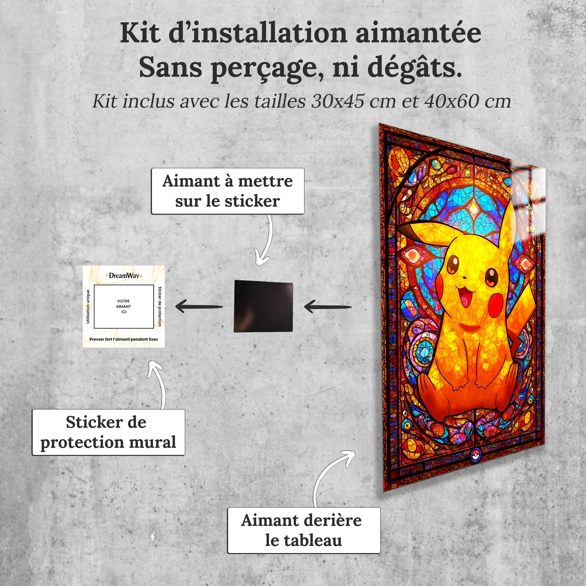 Tableau-pikachu-vitrail-avec-installation-aimantee | DreamWay