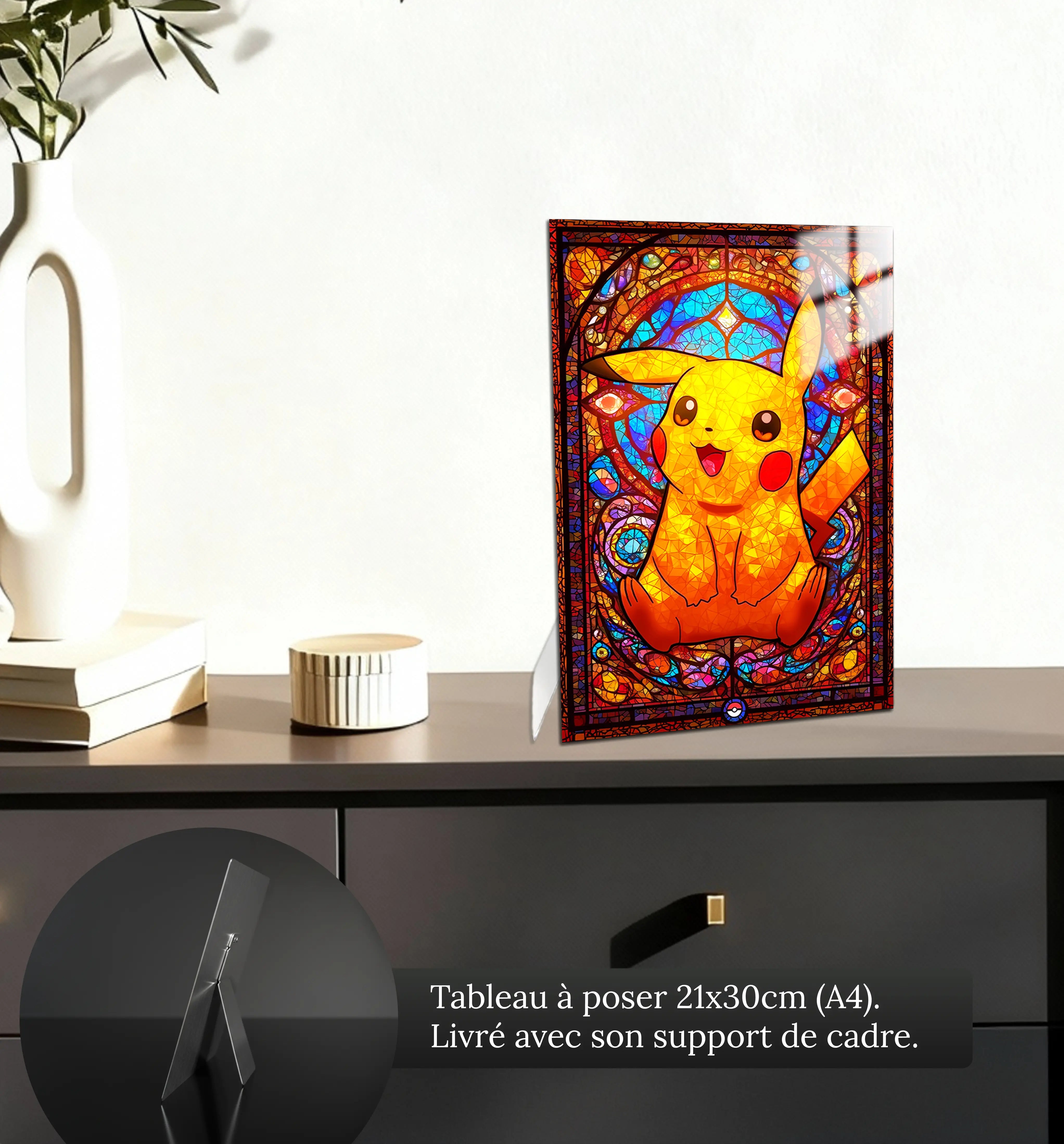 Tableau-pikachu-vitrail-petit-format-a-poser-sur-meuble | DreamWay