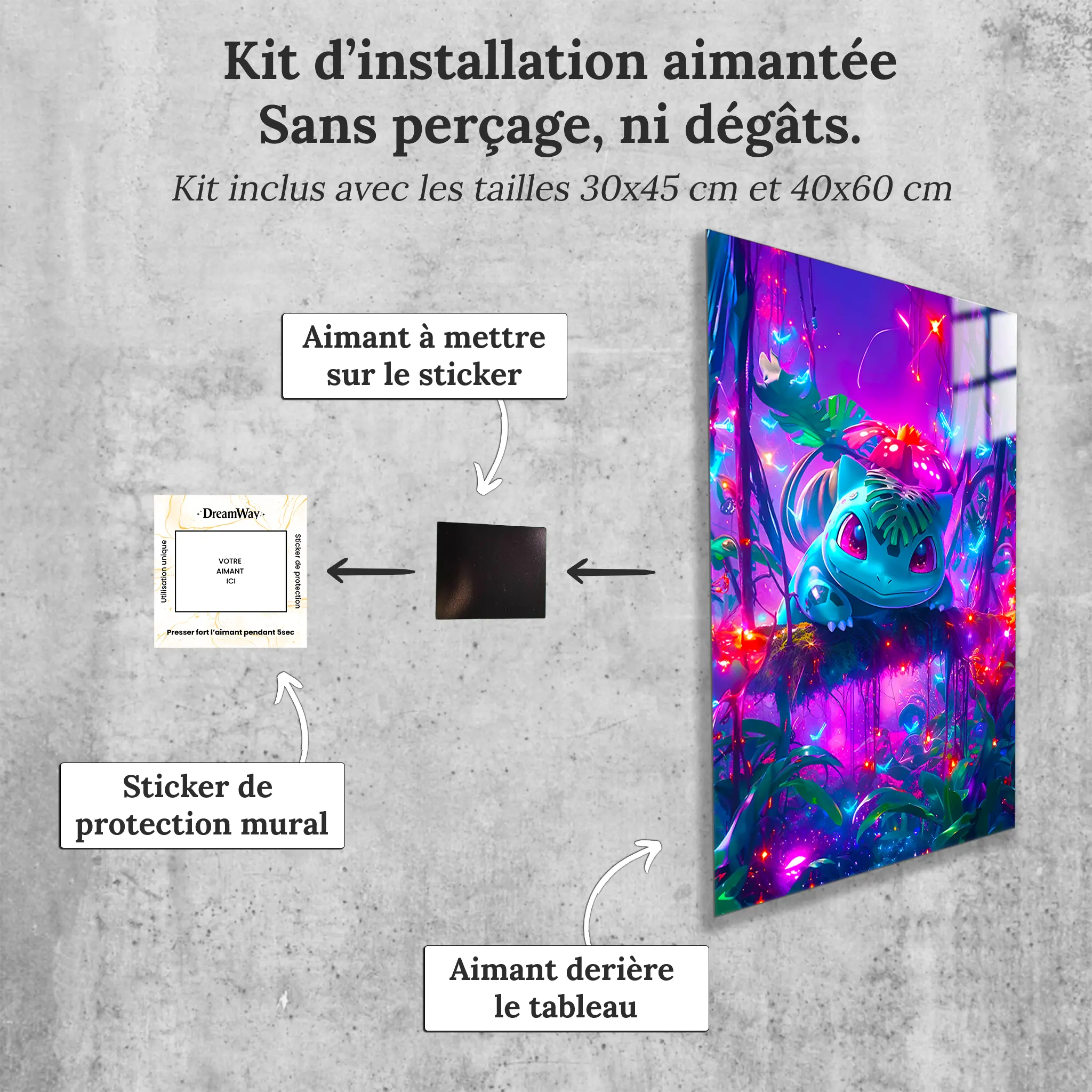 Tableau-pokemon-bulbizarre-nature-avec-installation-aimantee | DreamWay