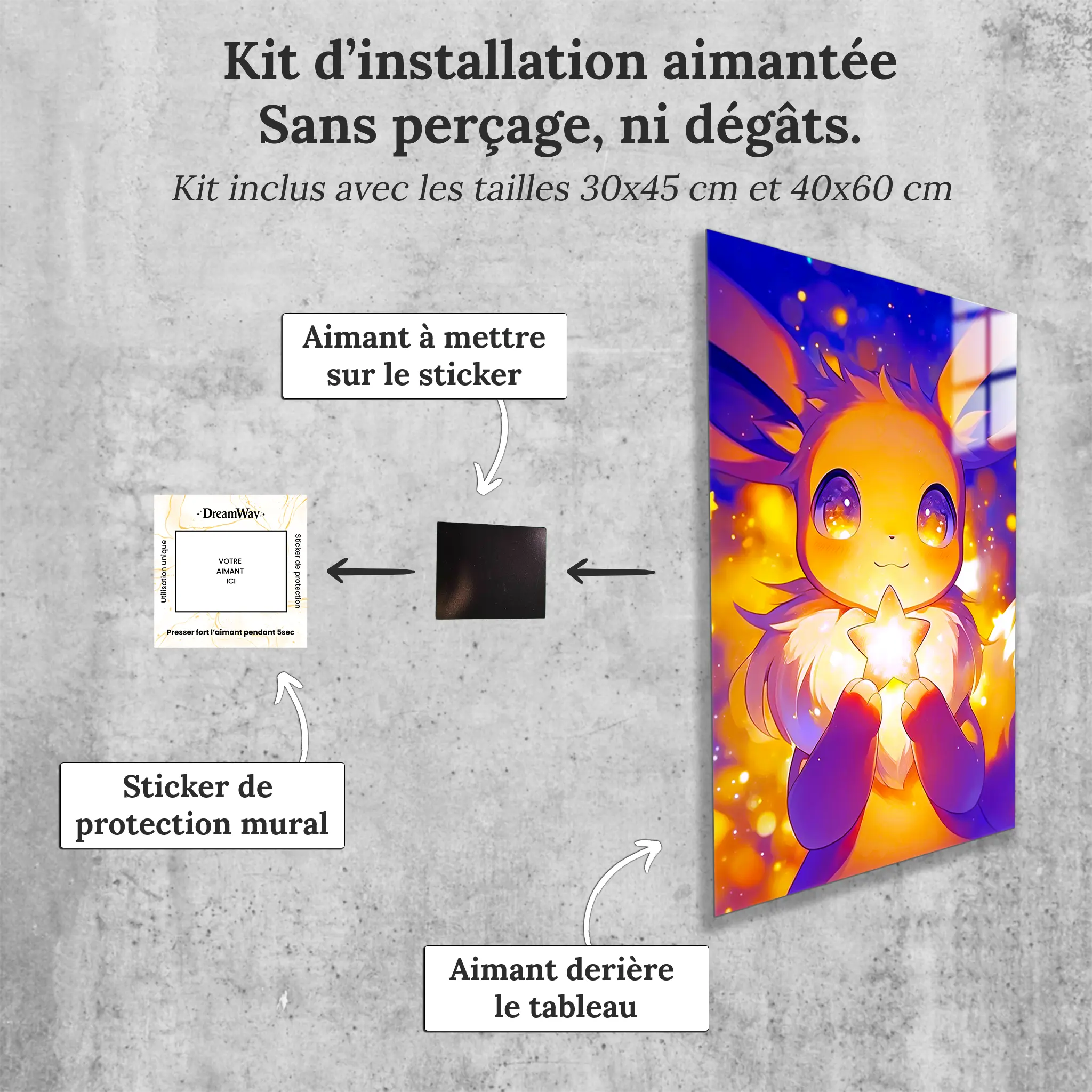 Tableau-pokemon-evoli-etoile-avec-installation-aimantee | DreamWay