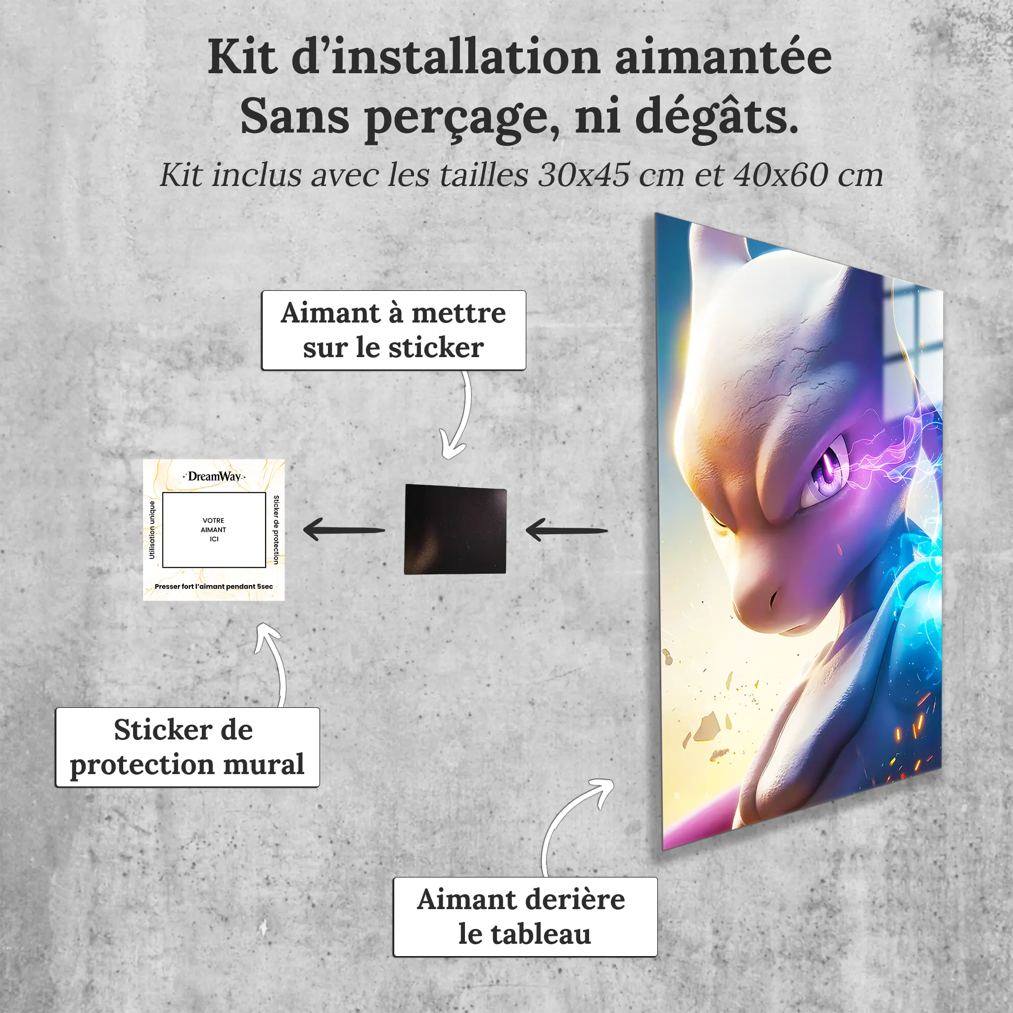 Tableau-pokemon-portrait-mewtwo-avec-installation-aimantee | DreamWay