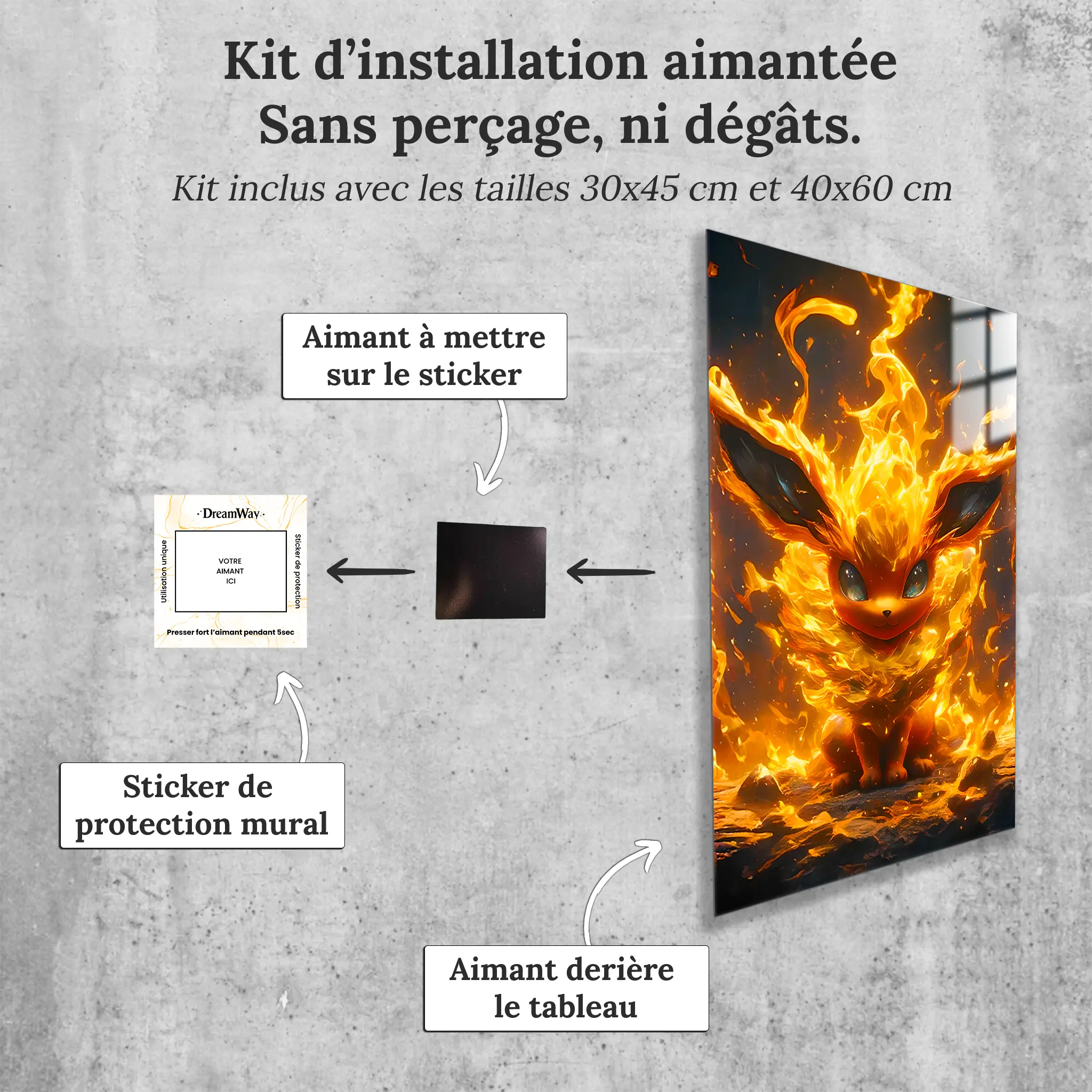 Tableau-pokemon-pyroli-realiste-avec-installation-aimantee | DreamWay