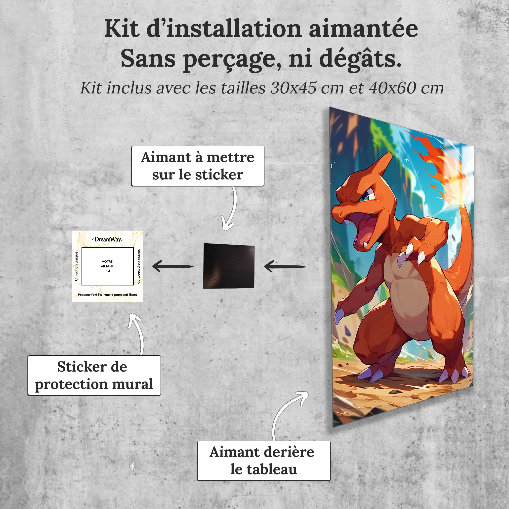 Tableau-pokemon-reptincel-avec-installation-aimantee | DreamWay