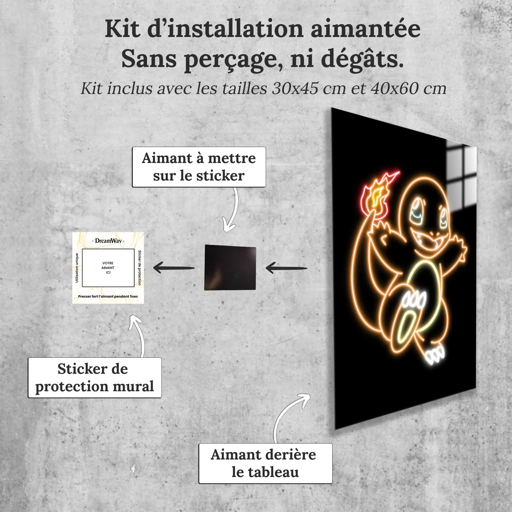 Tableau-pokemon-salameche-neon-avec-installation-aimantee | DreamWay