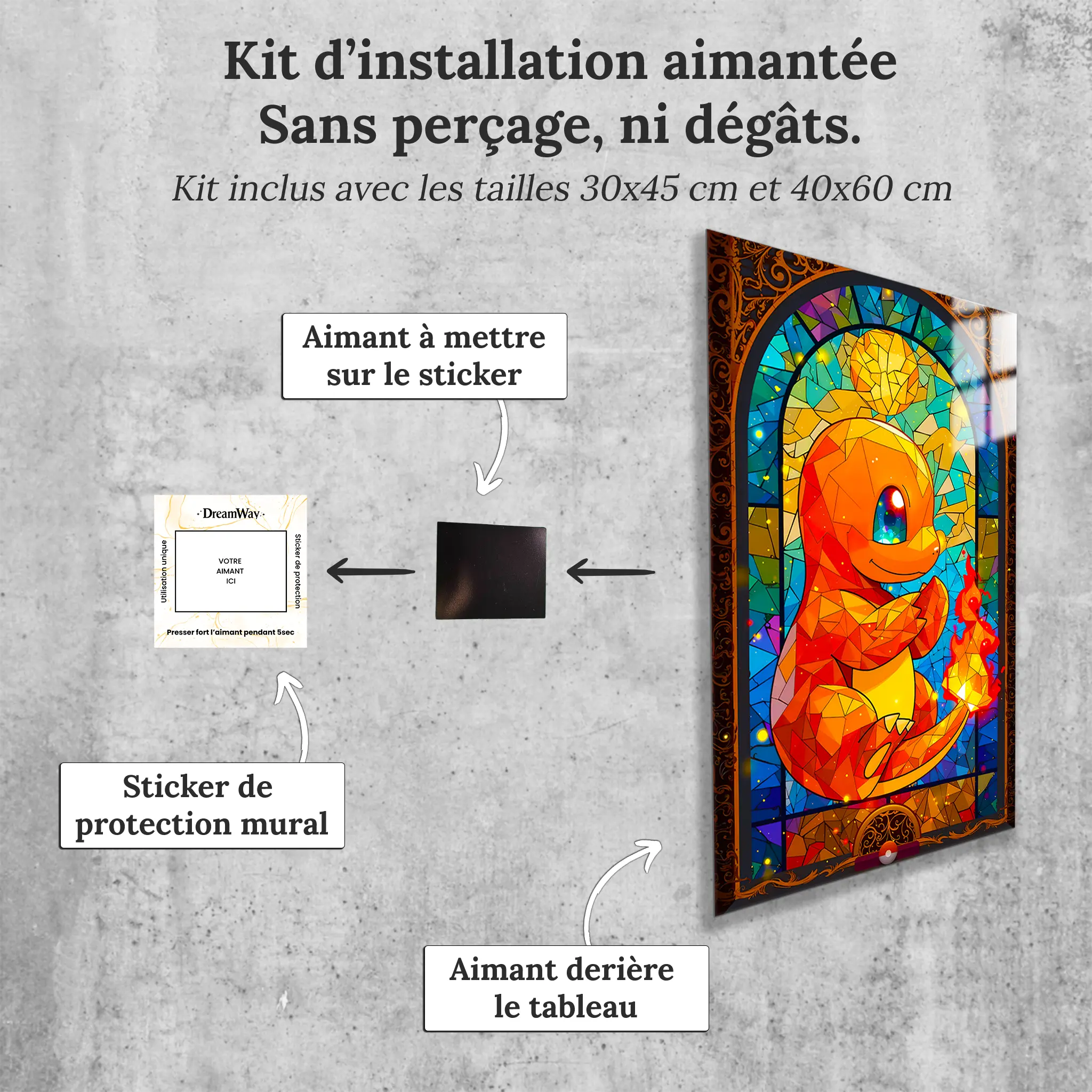 Tableau Pokémon Salamèche Vitrail